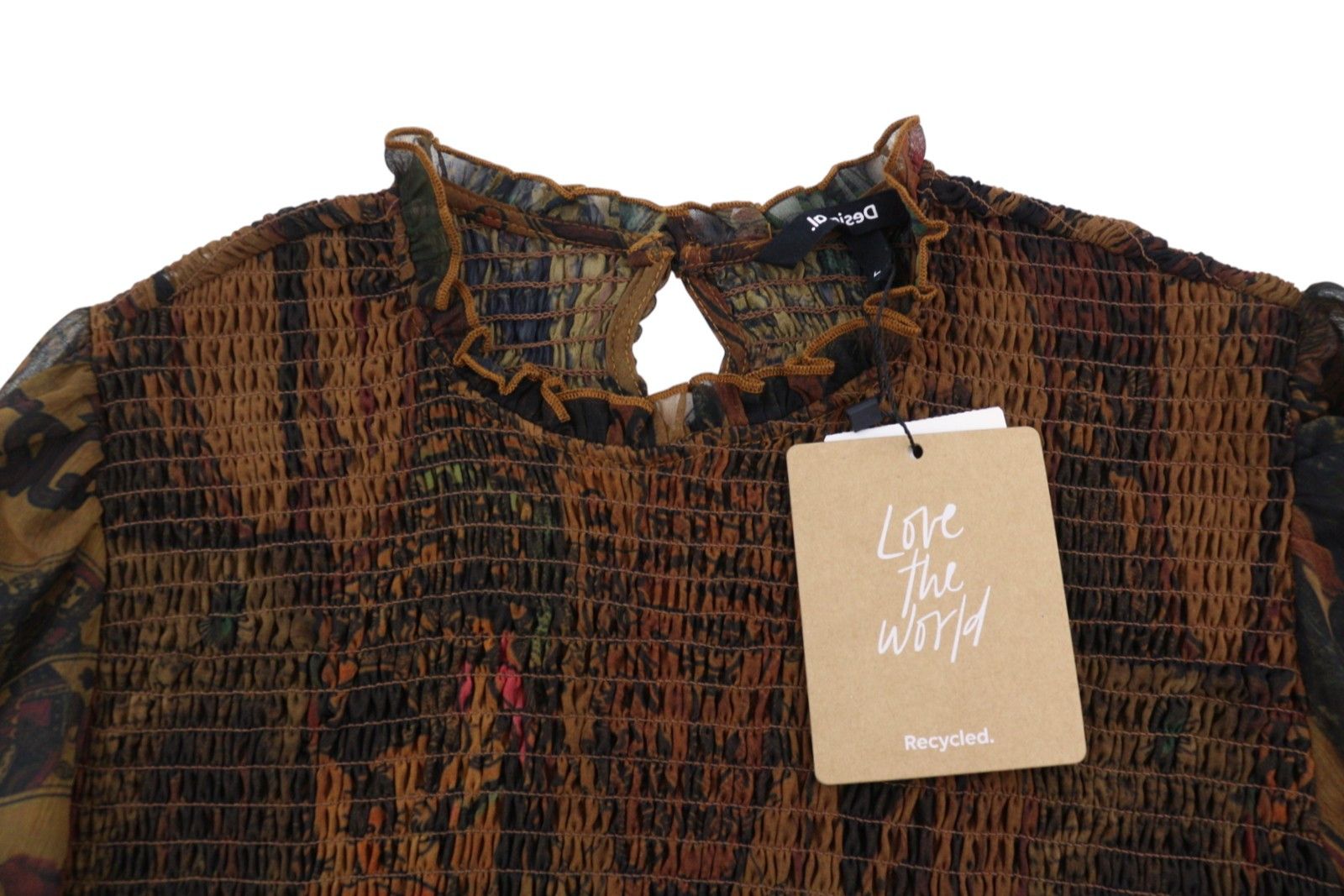 Desigual BLUS HISOPO L Brown Honeycomb Print Blouse 88934 Size L / US 10 / IT 46 - 6 Thumbnail