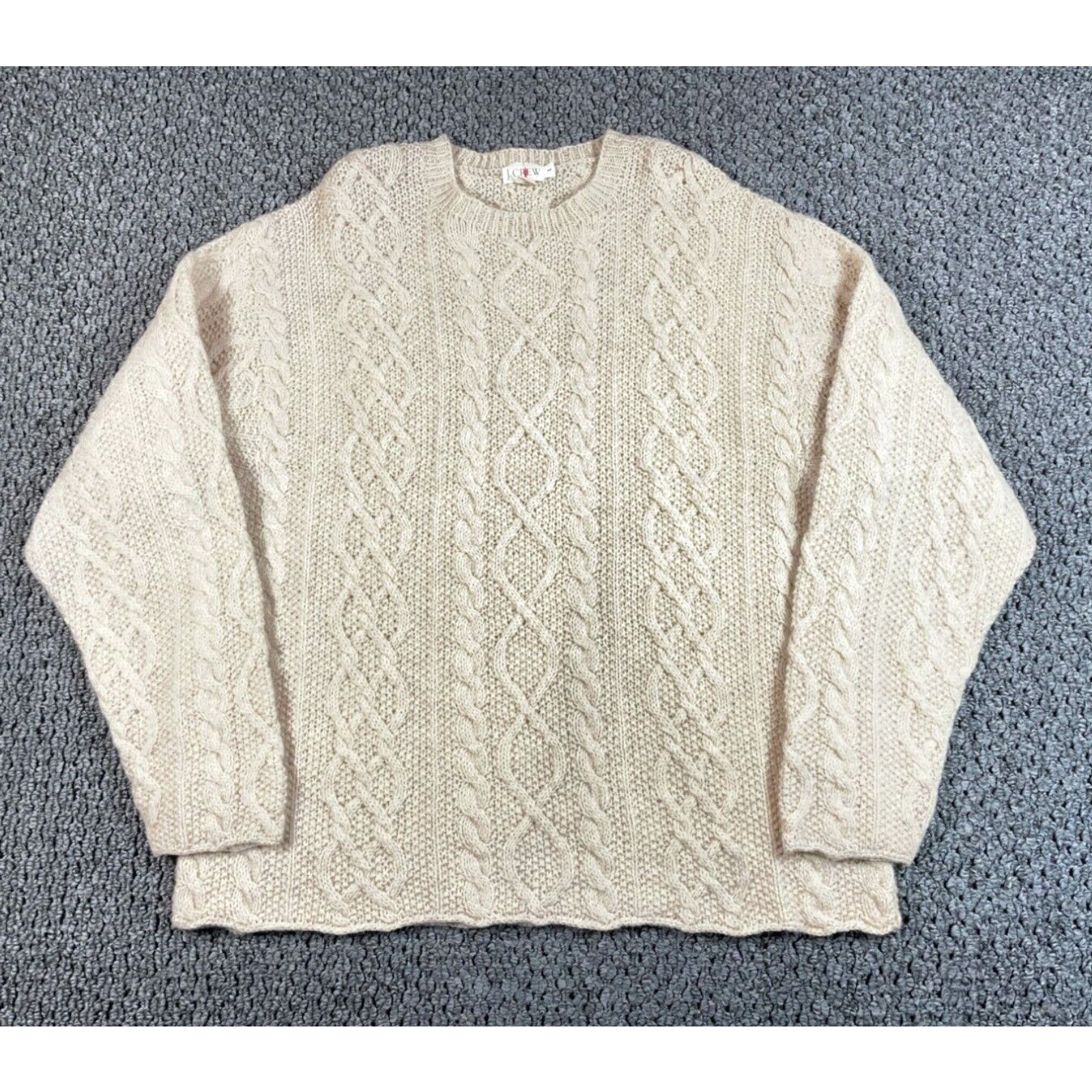 image of J Crew VTG J.crew Wool Cable Knit Sweater Adult Large - XL Beige Oversized Relaxed in White, Men's