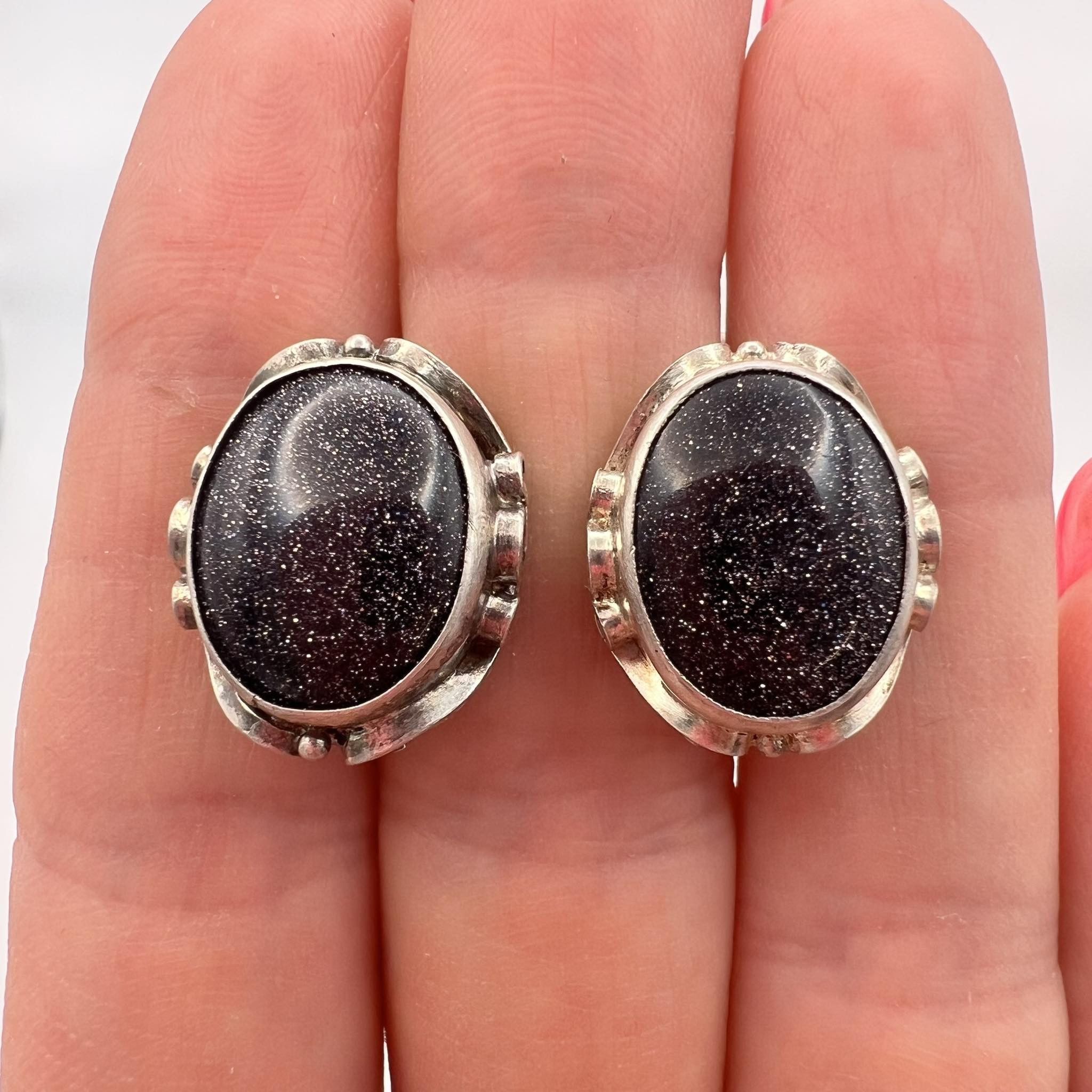 Sterling Silver × Vintage Vintage Earrings Sterling Silver 925 Aventurine Stone Marked Size ONE SIZE - 1 Thumbnail
