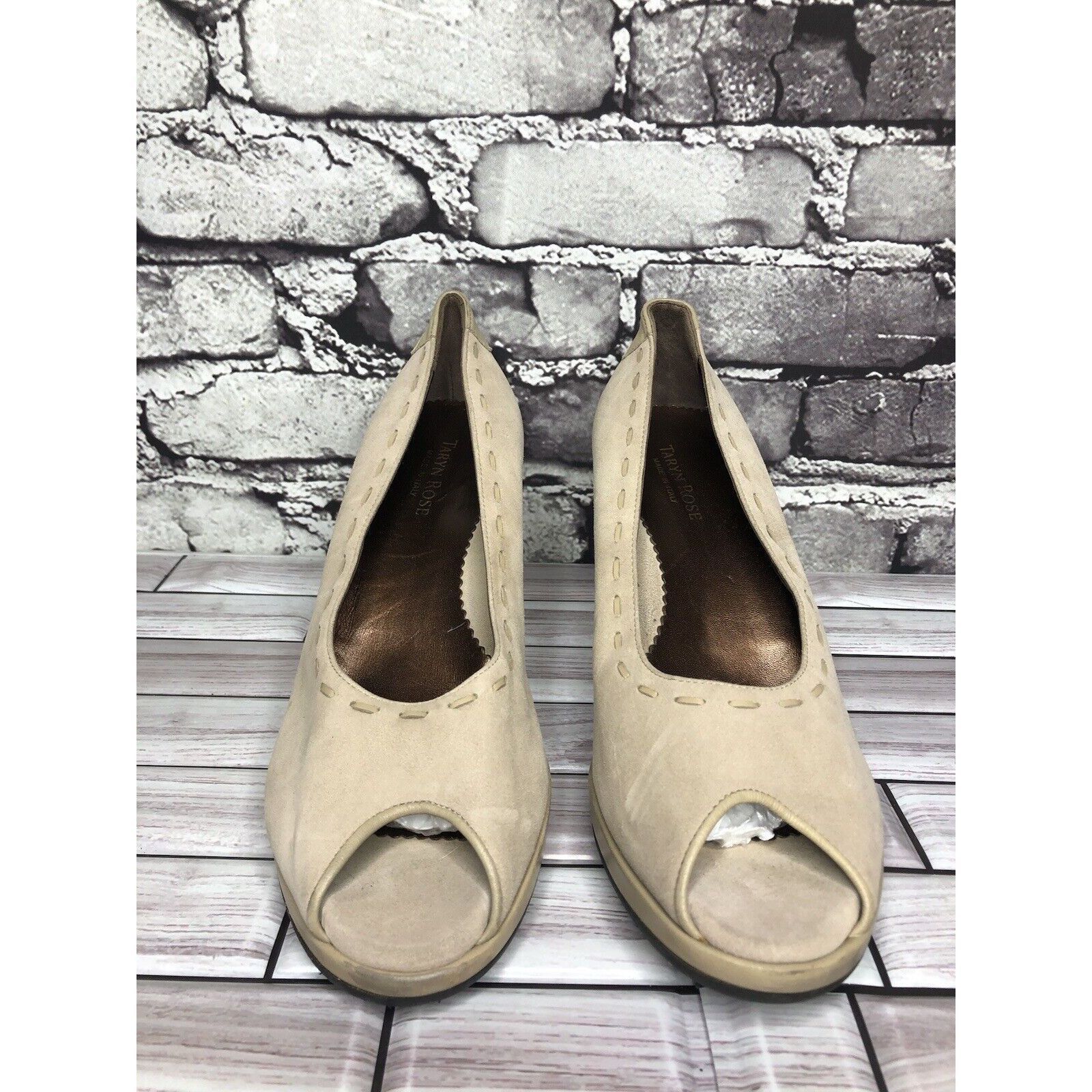 Other Taryn Rose Beige Suede Leather Peep Toe Dress High Wedges Wo Size US 9 / IT 39 - 2 Thumbnail