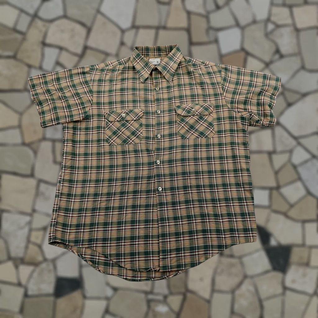 Vintage VINTAGE Big Mac Shirt Mens XL Green Beige Plaid Button Up Work Short Sleeve 80s Size US XL / EU 56 / 4 - 1 Thumbnail