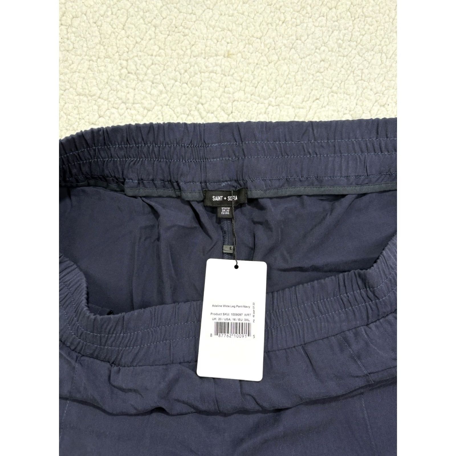 Vintage Saint + Sofia Pants Womens 16 Adaline Wide Leg Pull On Elastic Waist Navy Blue Striped Tencel 30 in Inseam Size 38" / US 16 / IT 52 - 7 Thumbnail