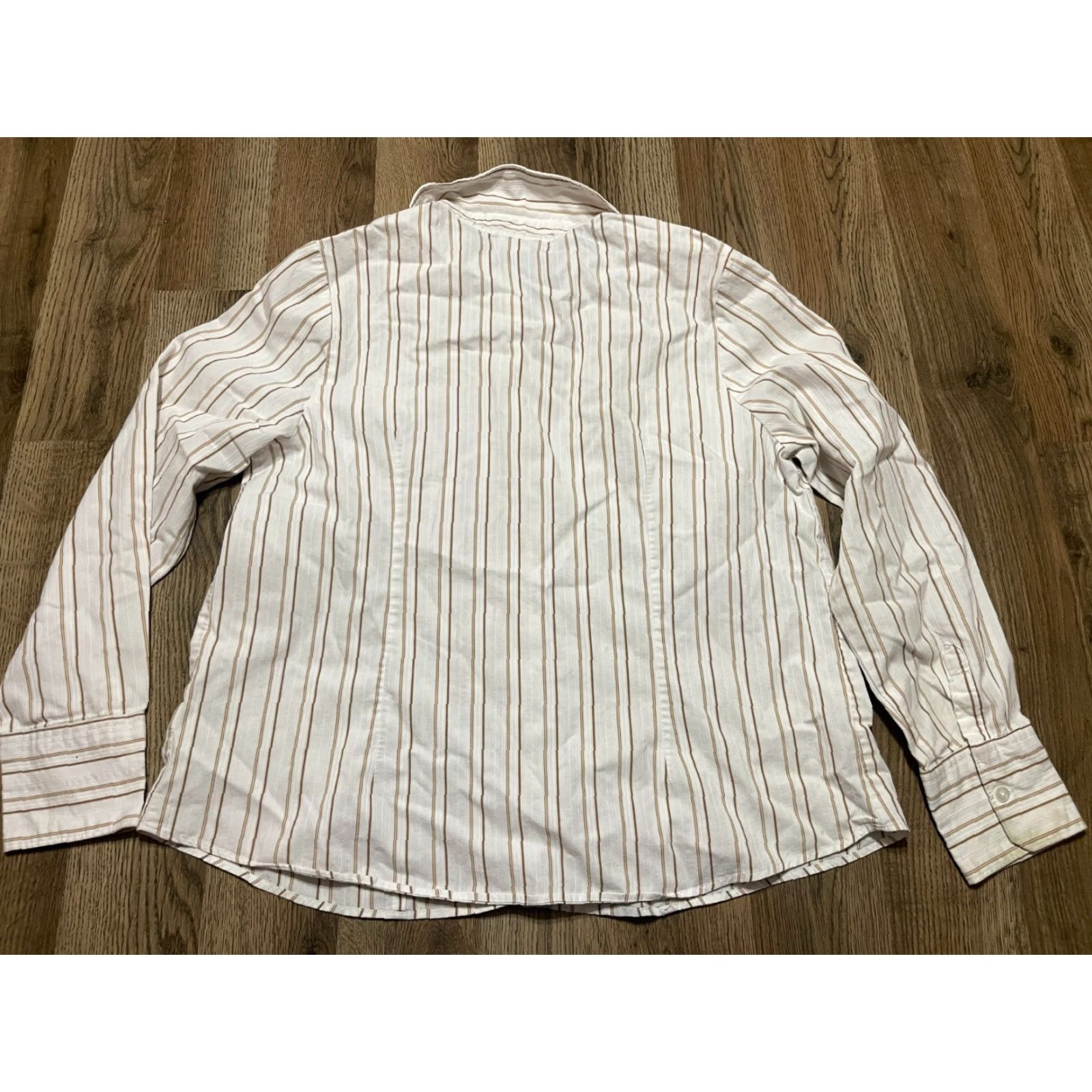 George George Shirt Women 16W White Brown Striped Button Up Stretch Casual Modern Long Sleeve Collared Size XXL / US 16-18 / IT 52-54 - 2 Thumbnail