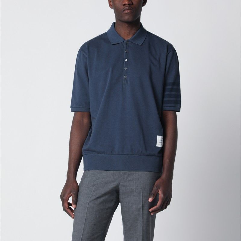 Thom Browne Thom Browne Navy Blue Cotton Polo Shirt Size US L / EU 52-54 / 3 - 1 Thumbnail