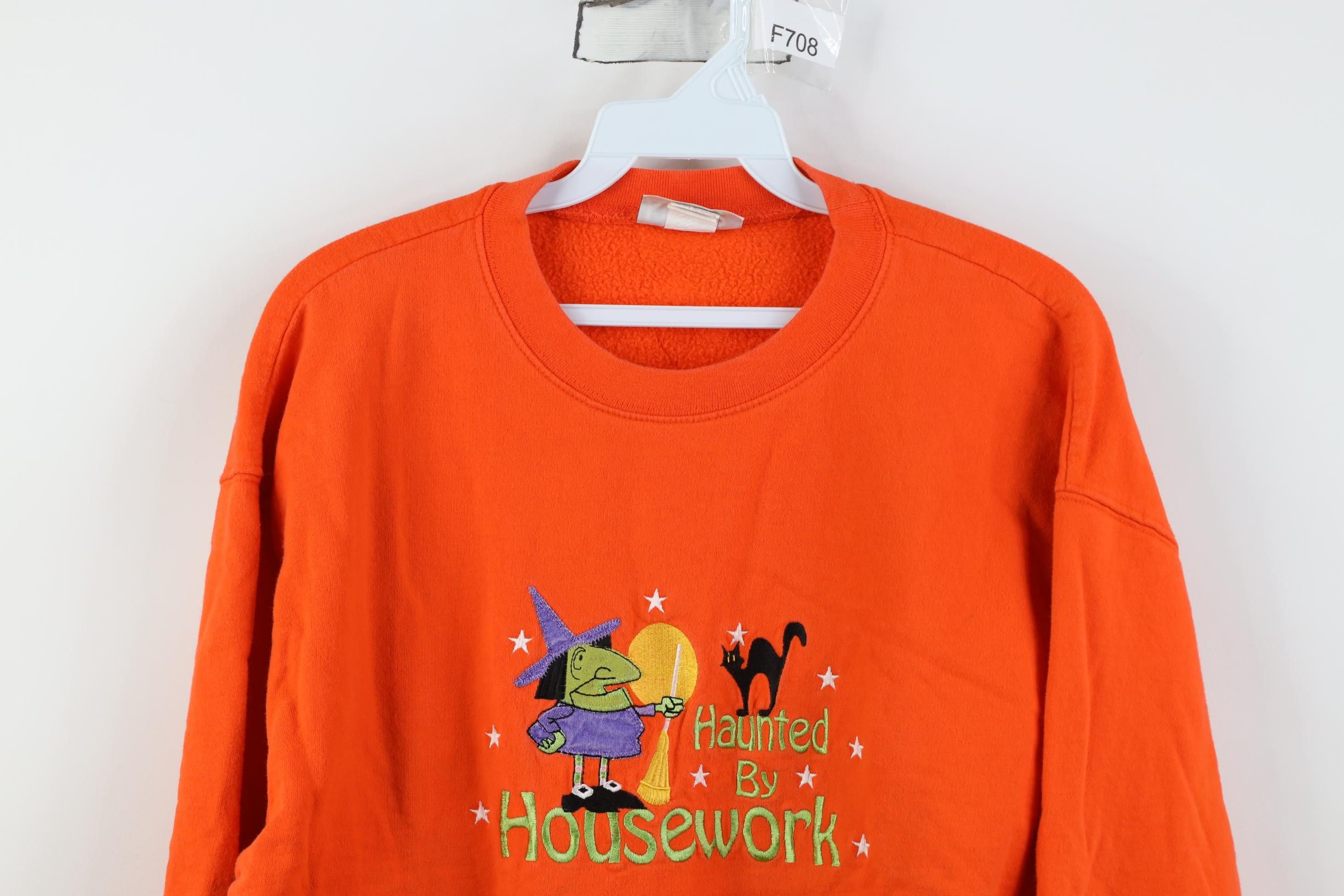 Vintage Vintage 90s Haunted By Housework Witch Cat Sweatshirt Size L / US 10 / IT 46 - 2 Thumbnail