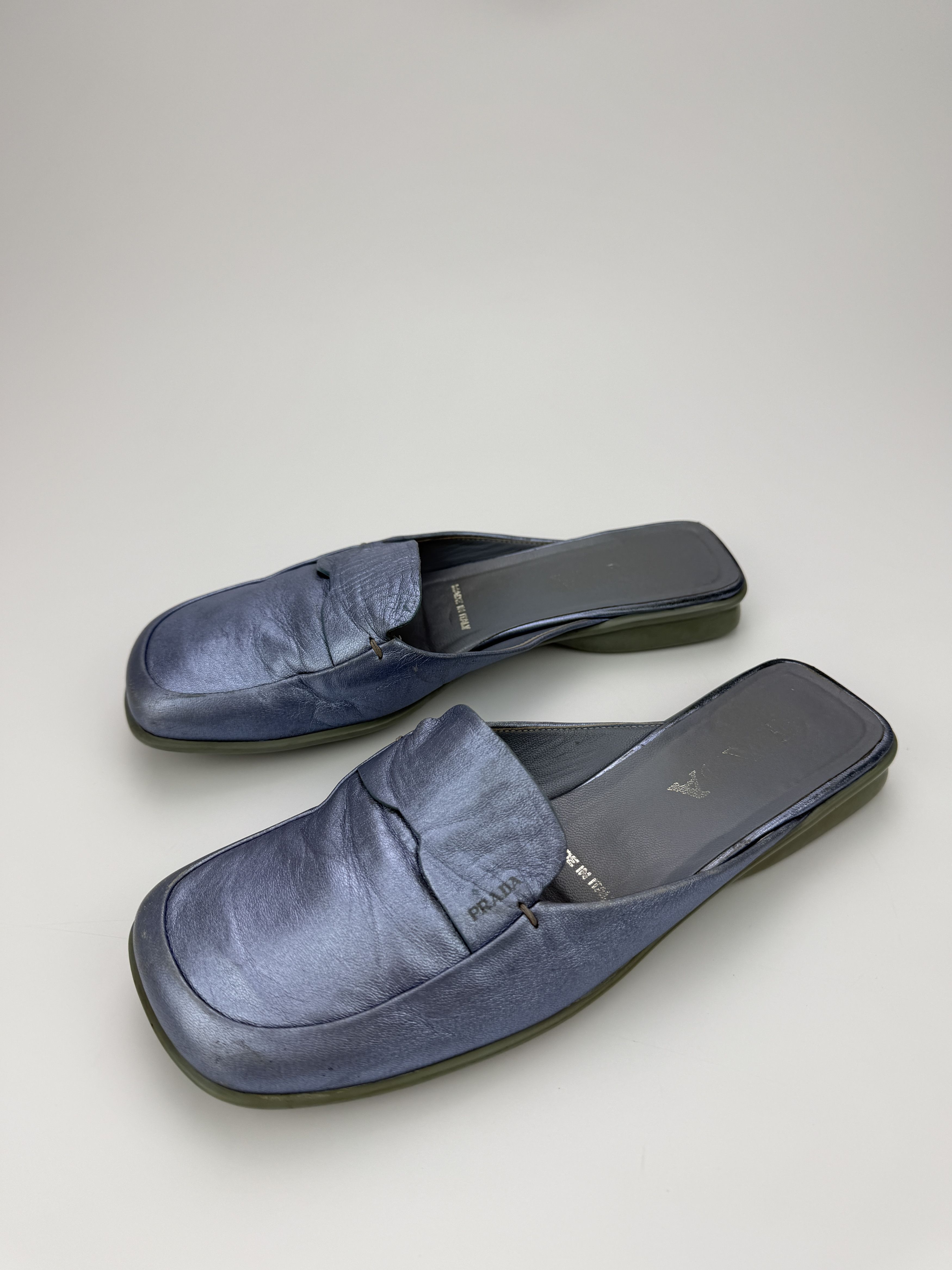 Prada Vintage Prada Blue Leather Mules Sandals Size US 7.5 / IT 37.5 - 5 Thumbnail