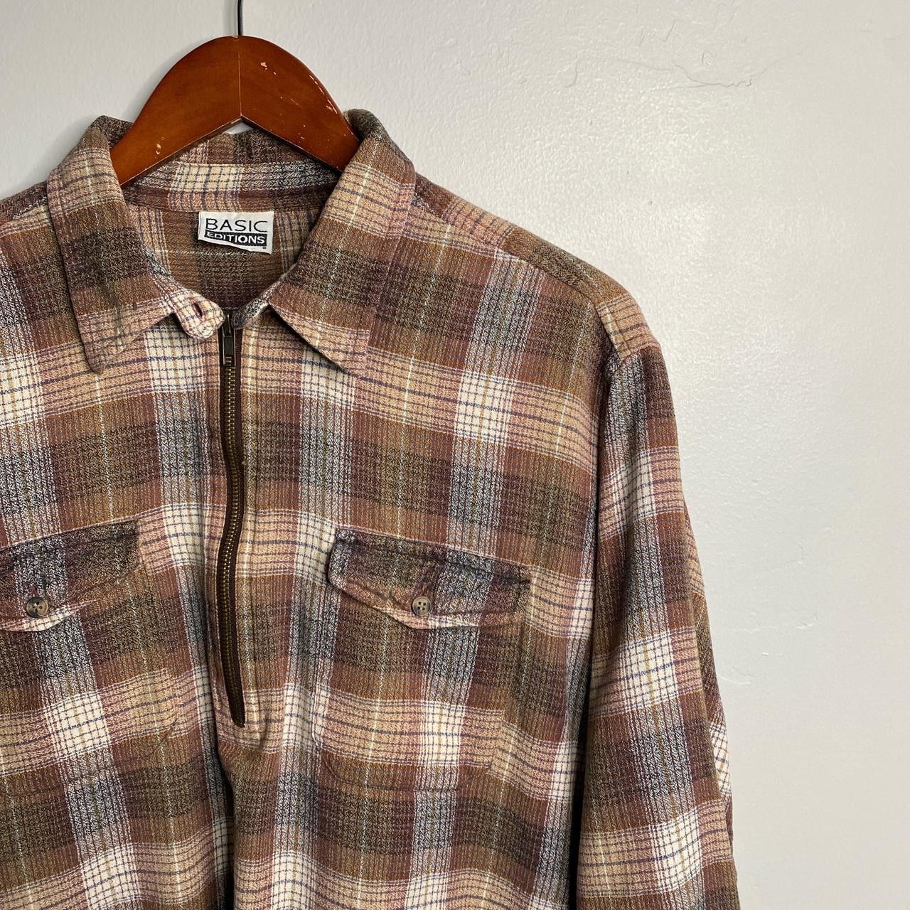 Basic Editions 90s vintage brown plaid half zip blouse about a size large Size L / US 10 / IT 46 - 3 Thumbnail
