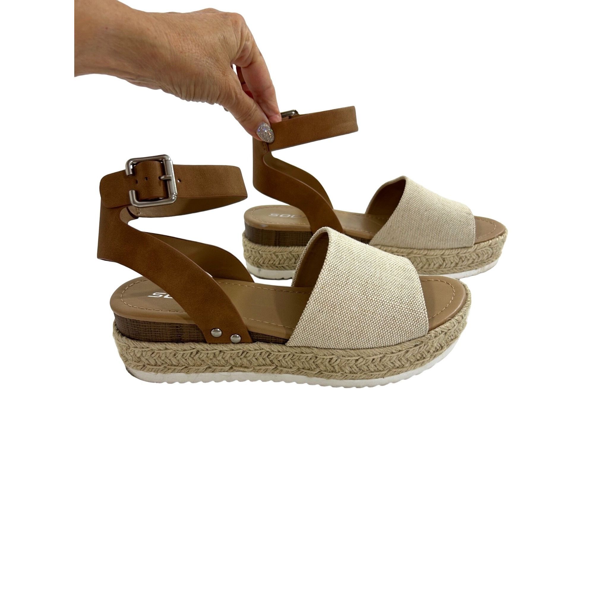 Other Soda Tuckin Sandals 9 Espadrilles Wedge Platform Tan Brown A Size US 9 / IT 39 - 4 Thumbnail