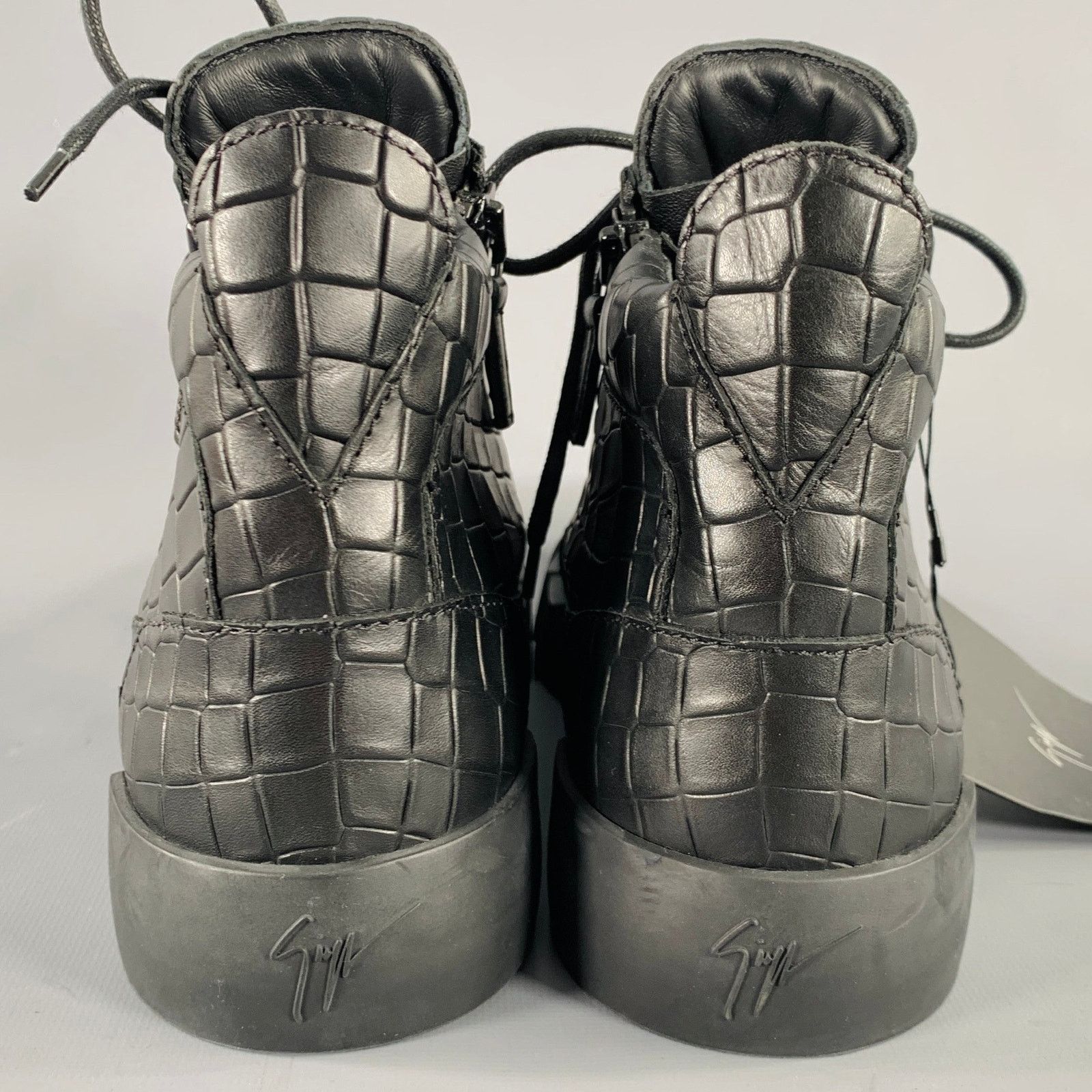 Giuseppe Zanotti 9 Black Croc Embossed Leather High Top Sneakers Size US 9 / EU 42 - 3 Thumbnail