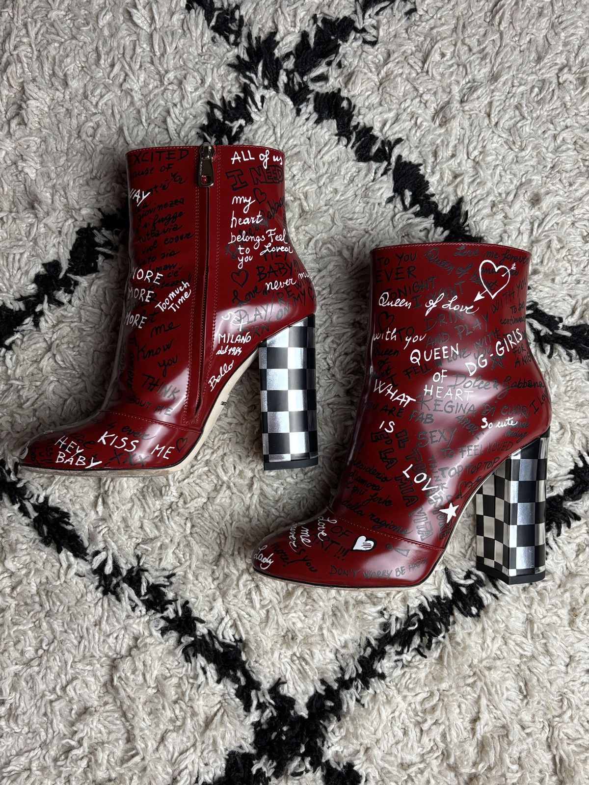 Dolce & Gabbana Dolce & Gabbana Patent Leather Graffiti Ankle Heeled Boots Size US 9 / IT 39 - 3 Thumbnail