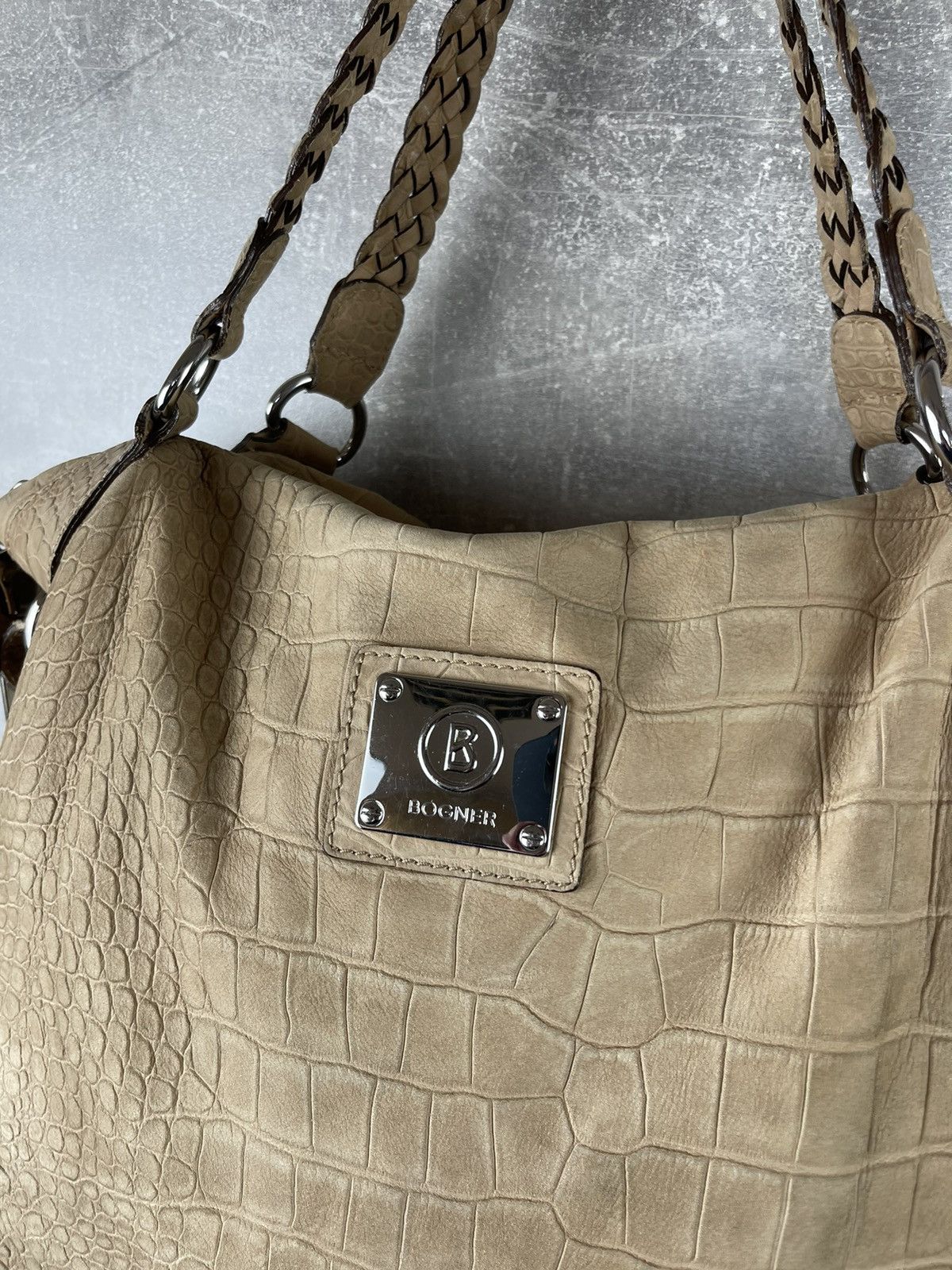 Bogner × Genuine Leather Bogner HandCrafted Croc Embossed Leather Tote Shoulder Bag Size ONE SIZE - 4 Thumbnail