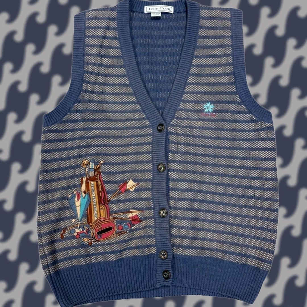 Izod VINTAGE IZOD Ladies Golf Sweater Vest L Blue 100% Cotton Embroidered Preppy 90s 80s Poipu Bay Zero Handicap V-Neck Sleeveless Woman Vest Ladies Size L / US 10 / IT 46 - 1 Thumbnail
