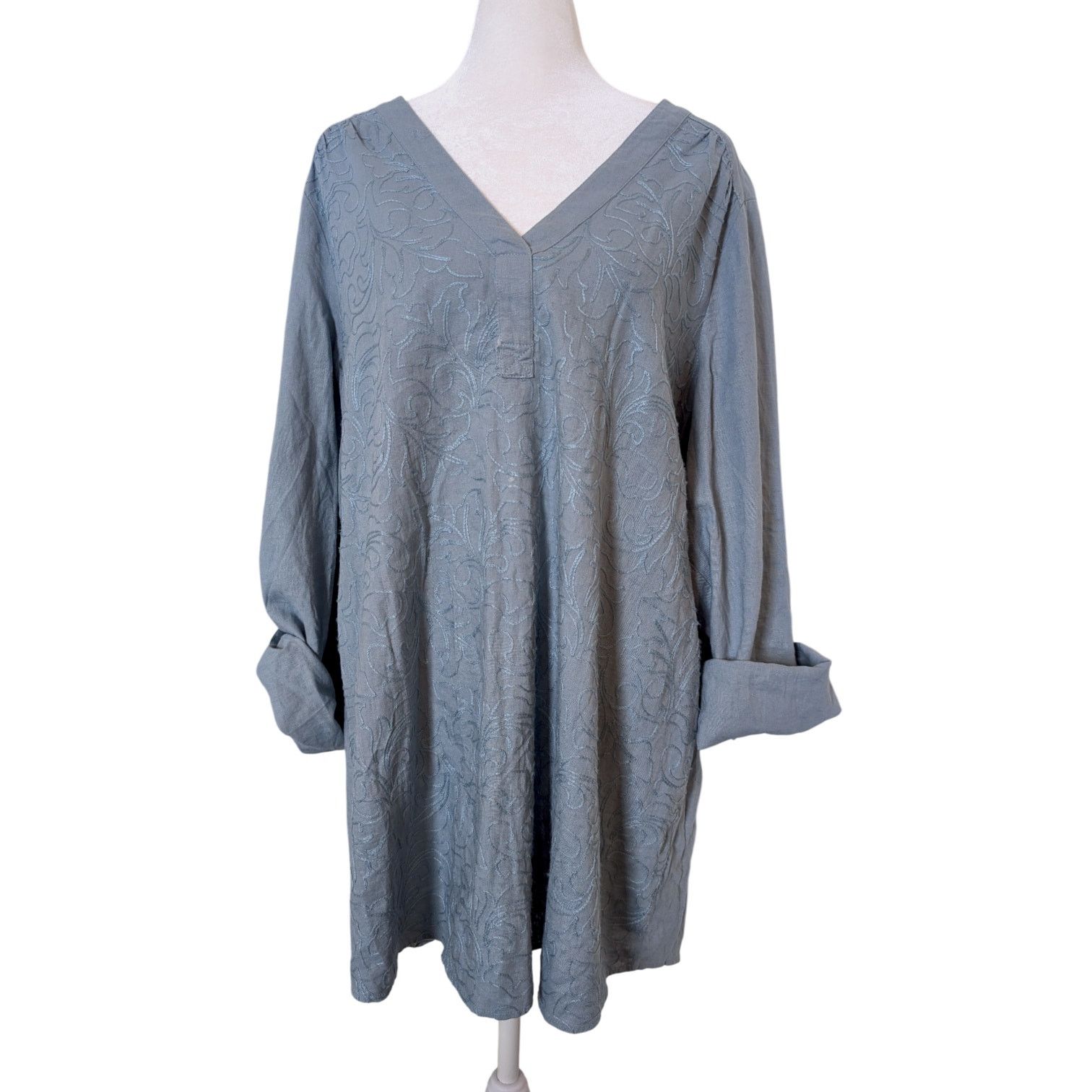 Other Soft Surroundings Lilith Arona Blue Embroidered Linen Tunic Size XL / US 12-14 / IT 48-50 - 6 Thumbnail