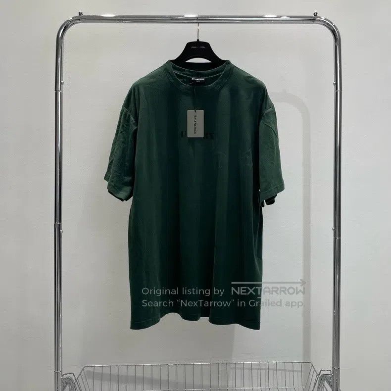 Balenciaga Green Printed Chest Logo Short Sleeve