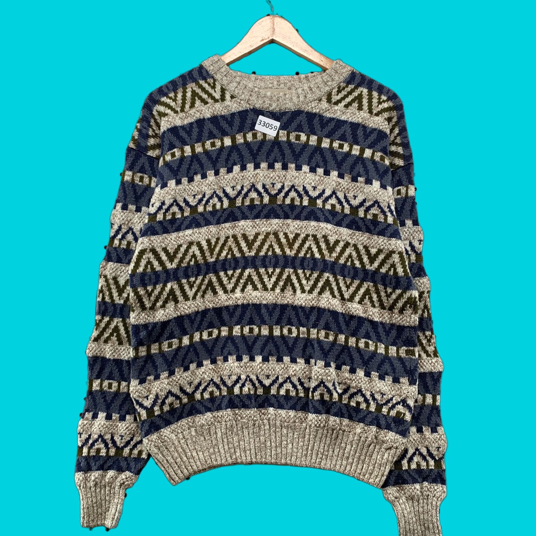 Vintage VINTAGE Northwest Territory Knit Sweater Mens XL Nordic Striped 20x26 Beige Cotton Ramie Crew Neck Pullover Size US XL / EU 56 / 4 - 1 Thumbnail