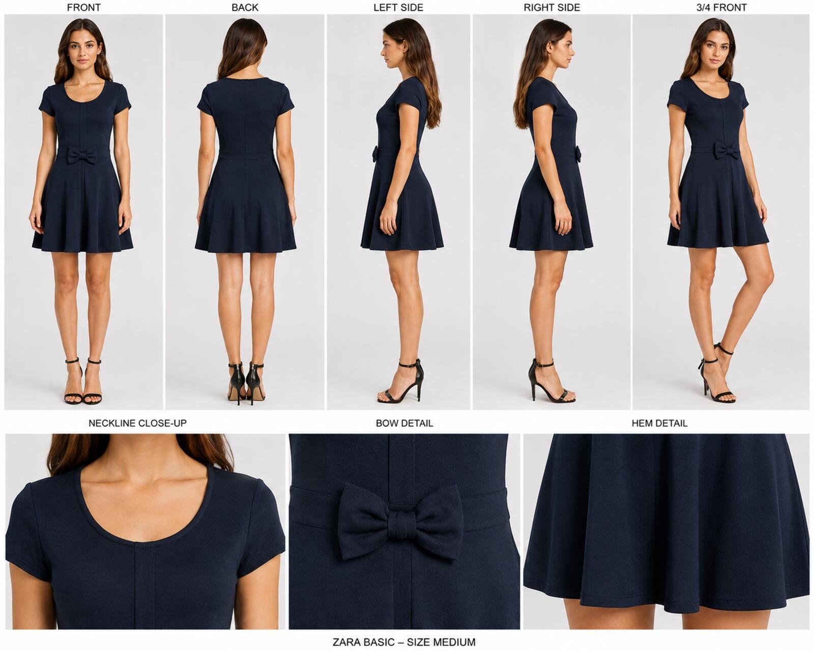 Other Zara Basic Navy Fit & Flare Bow Dress - Medium Size M / US 6-8 / IT 42-44 - 5 Thumbnail