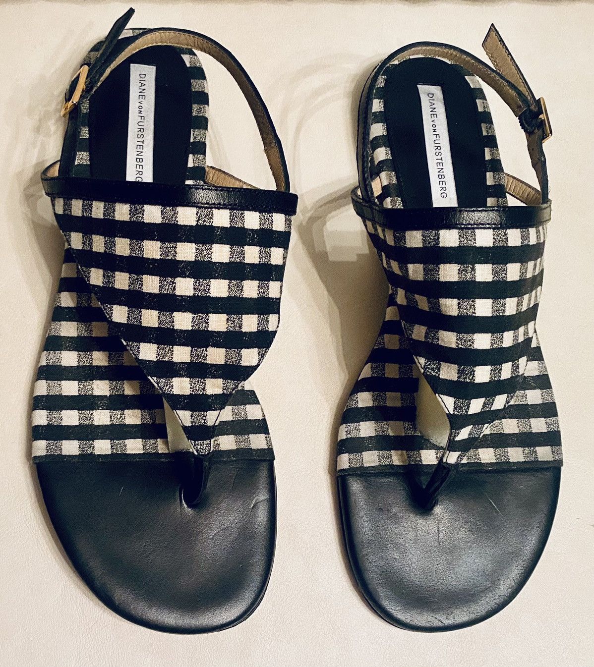 Diane von Furstenberg DvF 🇮🇹 Italian Summer Gingham Check Thong Sandals 7.5 B Size US 7.5 / IT 37.5 - 4 Thumbnail