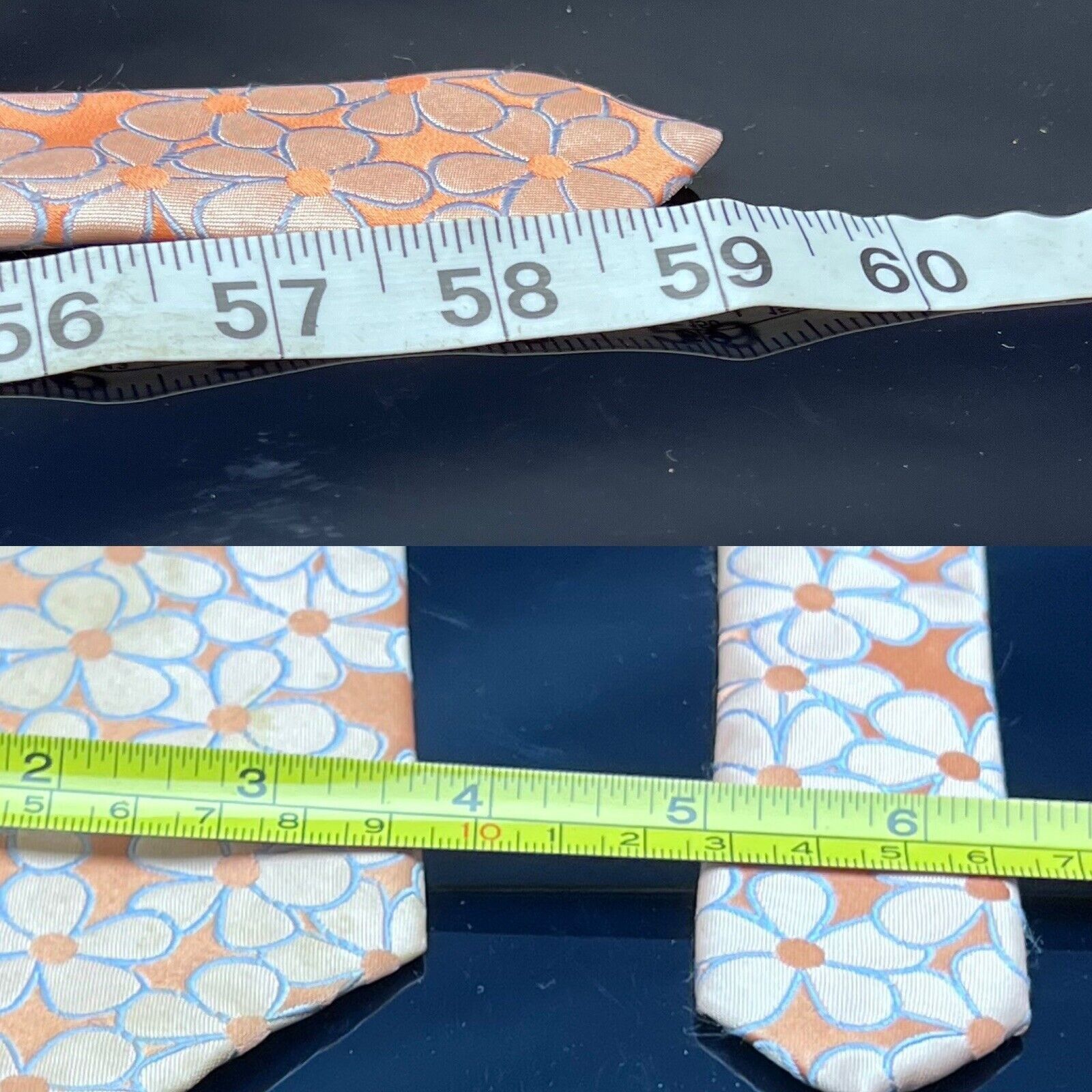 Croft & Barrow Croft & Barrow Tangerine With Cream Colored Flowers Silk Tie Size ONE SIZE - 4 Thumbnail