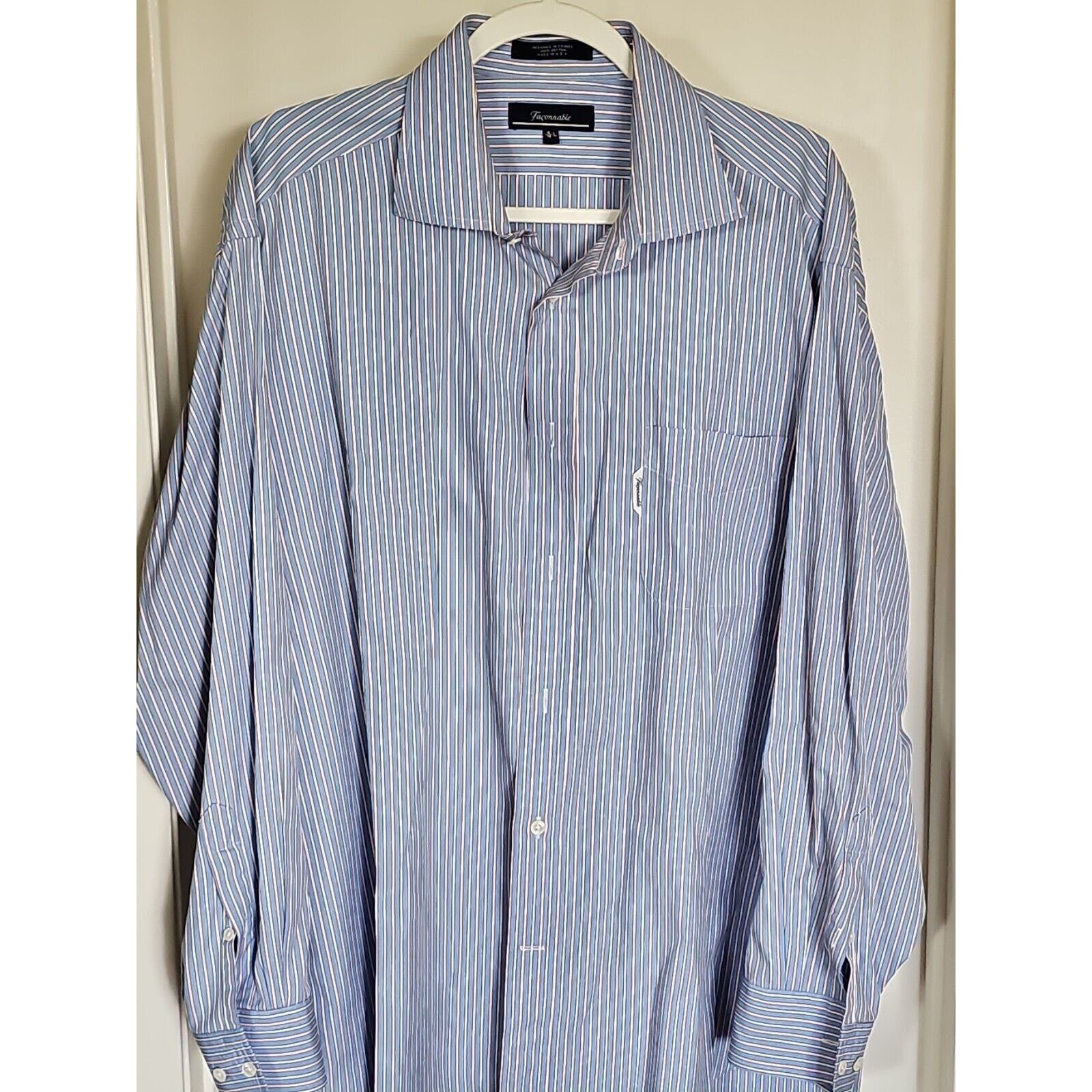 Faconnable Faconnable Men L Blue Striped Cotton Long Sleeve Button-up Size US L / EU 52-54 / 3 - 1 Thumbnail