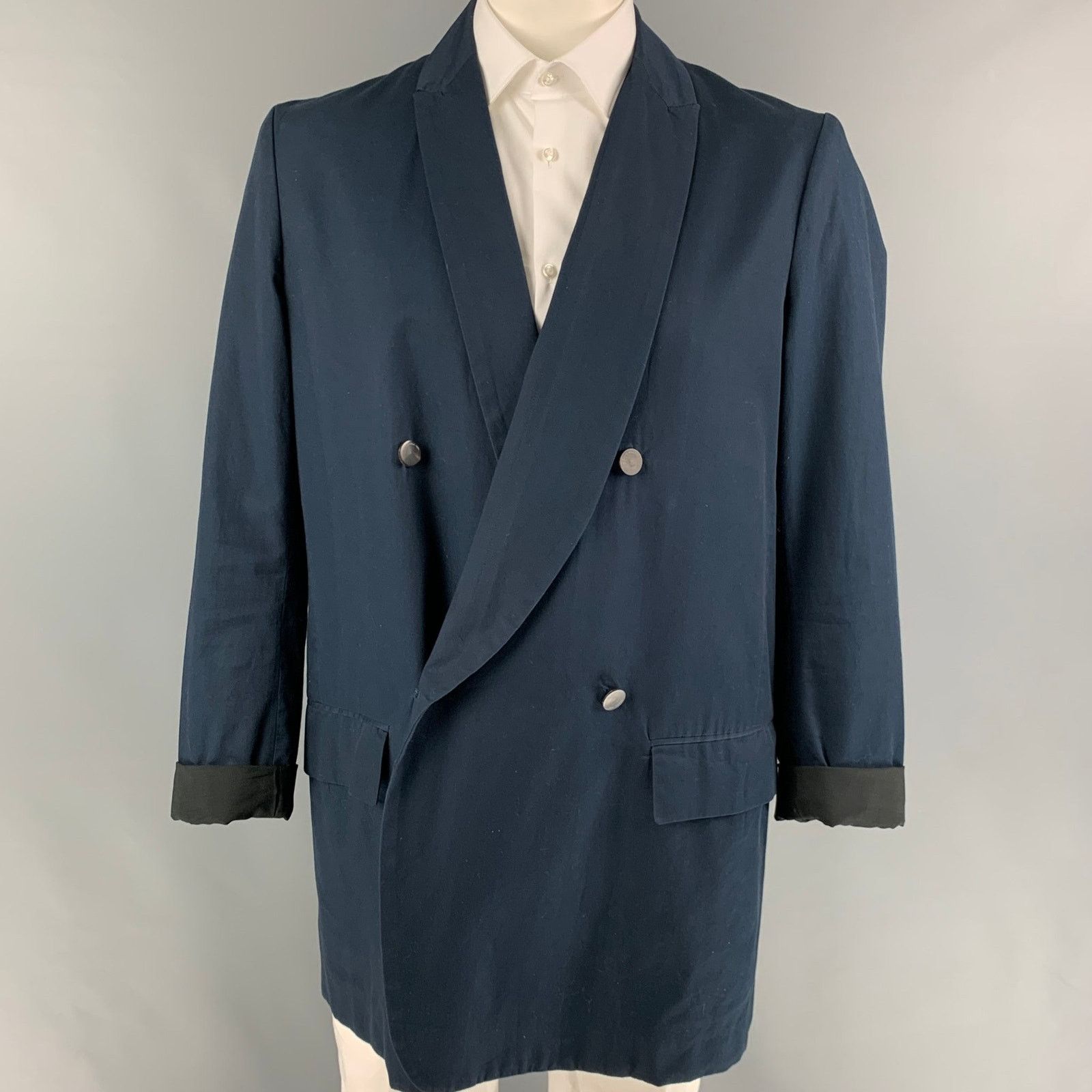 Edwina Horl EDWINA HORL Size L Navy Cotton Double Breasted Sport Coat Size 44R - 1 Thumbnail