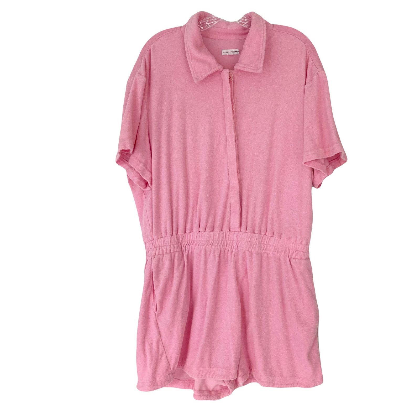 GOOD AMERICAN Romper Terry Cloth Short Sleeve Elastic Waist