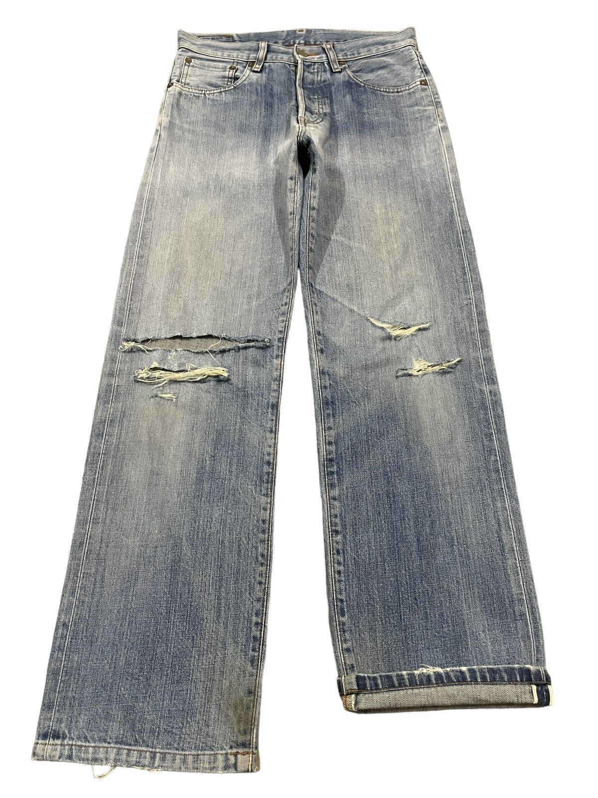 Uniqlo Vintage Japanese Uniqlo Blue Wash Distressed Baggy Jeans Size US 30 / EU 46 - 1 Thumbnail