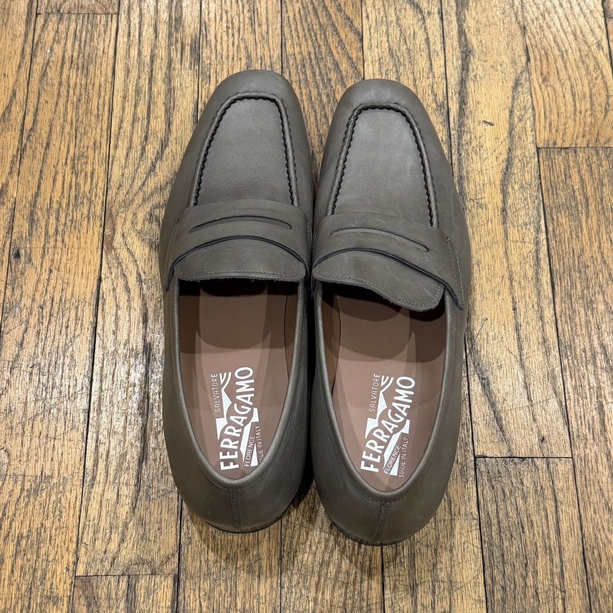 Salvatore Ferragamo Gray Ferragamo Penny Loafers Size US 9 / EU 42 - 2 Thumbnail