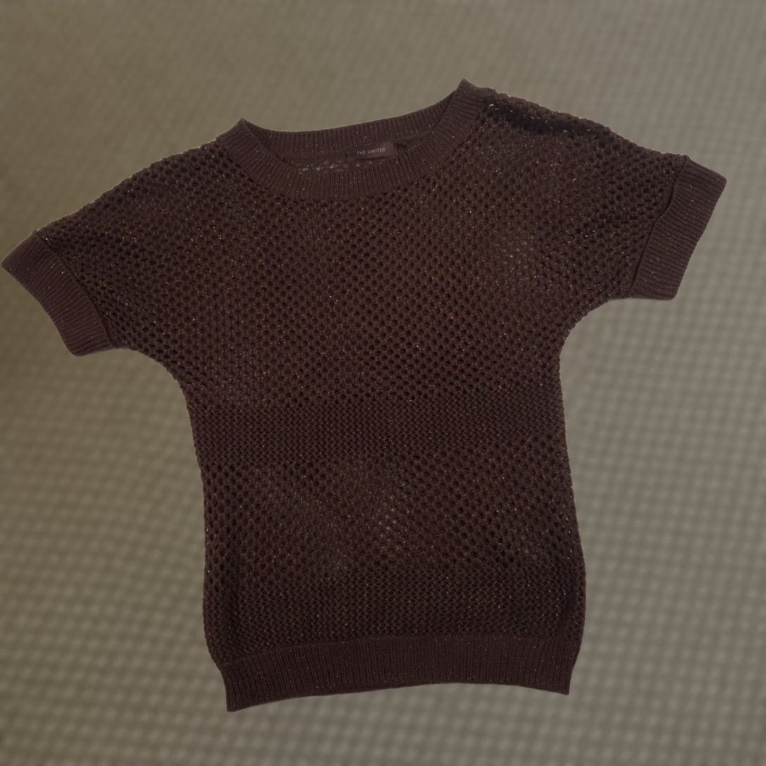 Vintage The Limited Sweater Womens Small Brown Open-Knit Short Sleeve Glitter Pullover Size S / US 4 / IT 40 - 1 Thumbnail