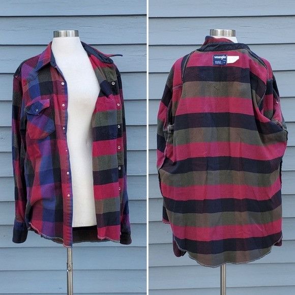 Vintage × Wrangler Vintage 80s Wrangler Pearl Snap Brushpopper Maroon Blue Purp Size US XL / EU 56 / 4 - 4 Thumbnail