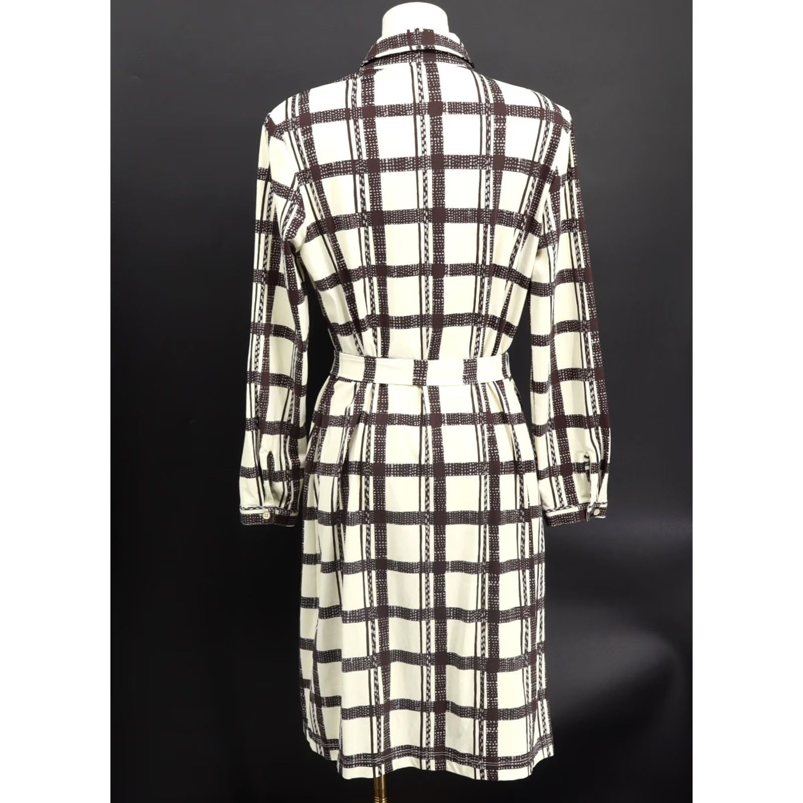 J.McLaughlin J. McLaughlin Women's Catalina Cloth Stretch Plaid Button Up Dress Cream/Brown M Size M / US 6-8 / IT 42-44 - 4 Thumbnail