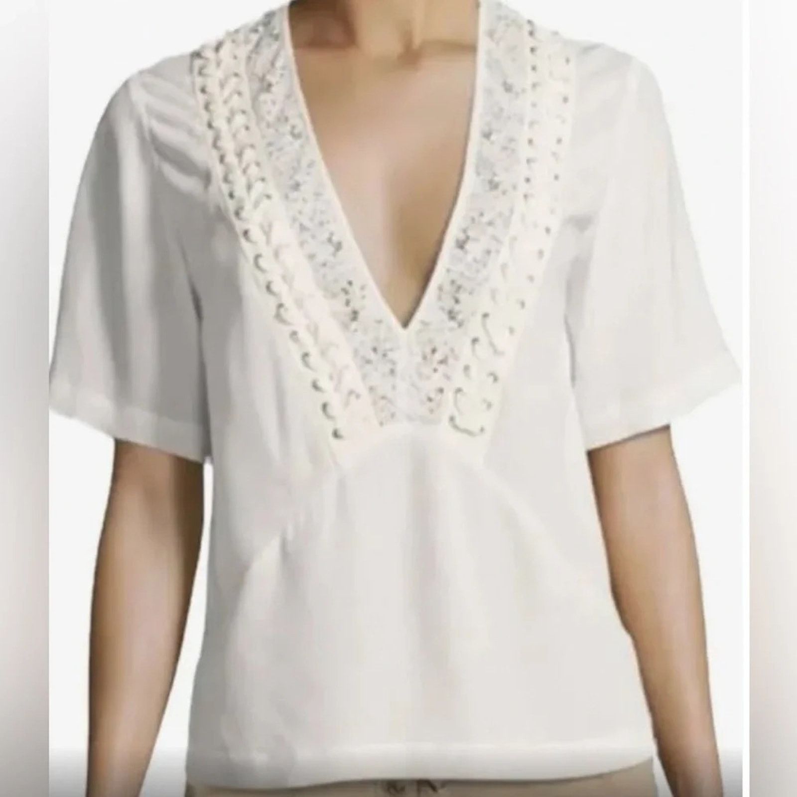 A.L.C. A.L.C. Annora 100% silk blouse, lace & braid trim, size 4. Size S / US 4 / IT 40 - 1 Thumbnail