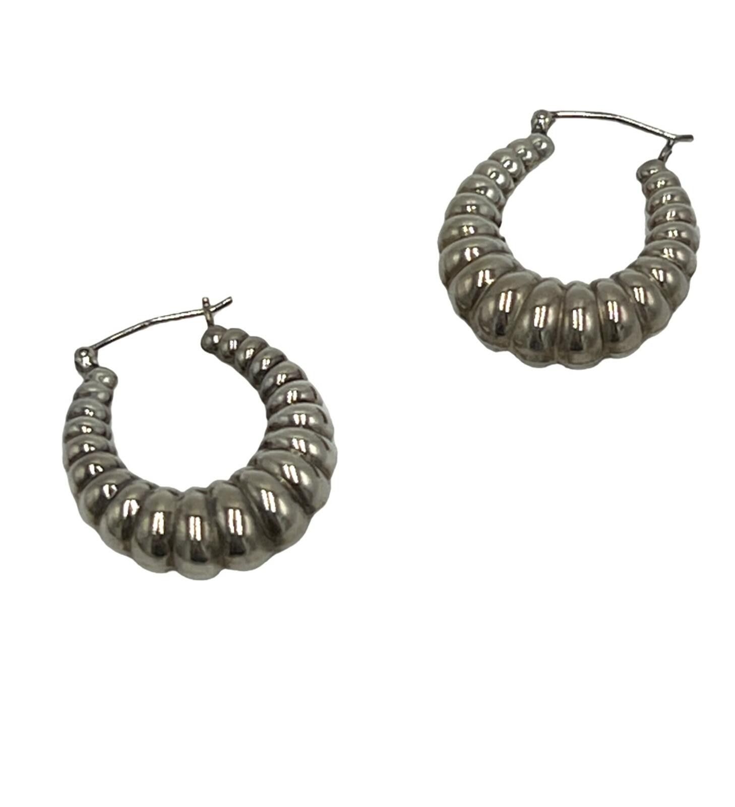 Other 925 M Sterling Silver Ribbed Hoop Earrings Size ONE SIZE - 1 Thumbnail