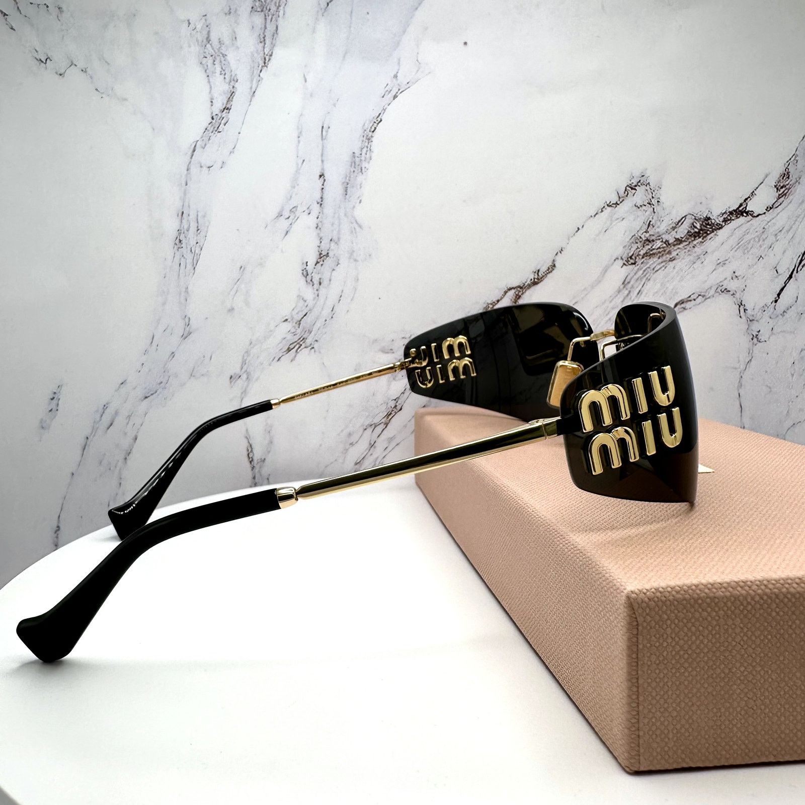 Miu Miu New MIU MIU Sunglasses Gold Dark Gray Lens Runway Wrap Size ONE SIZE - 17 Thumbnail