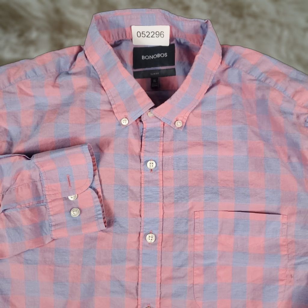 Bonobos Bonobos Button-Up Shirt Mens XL Pink Blue Check Long Sleeve Casual Modern Size US XL / EU 56 / 4 - 1 Thumbnail