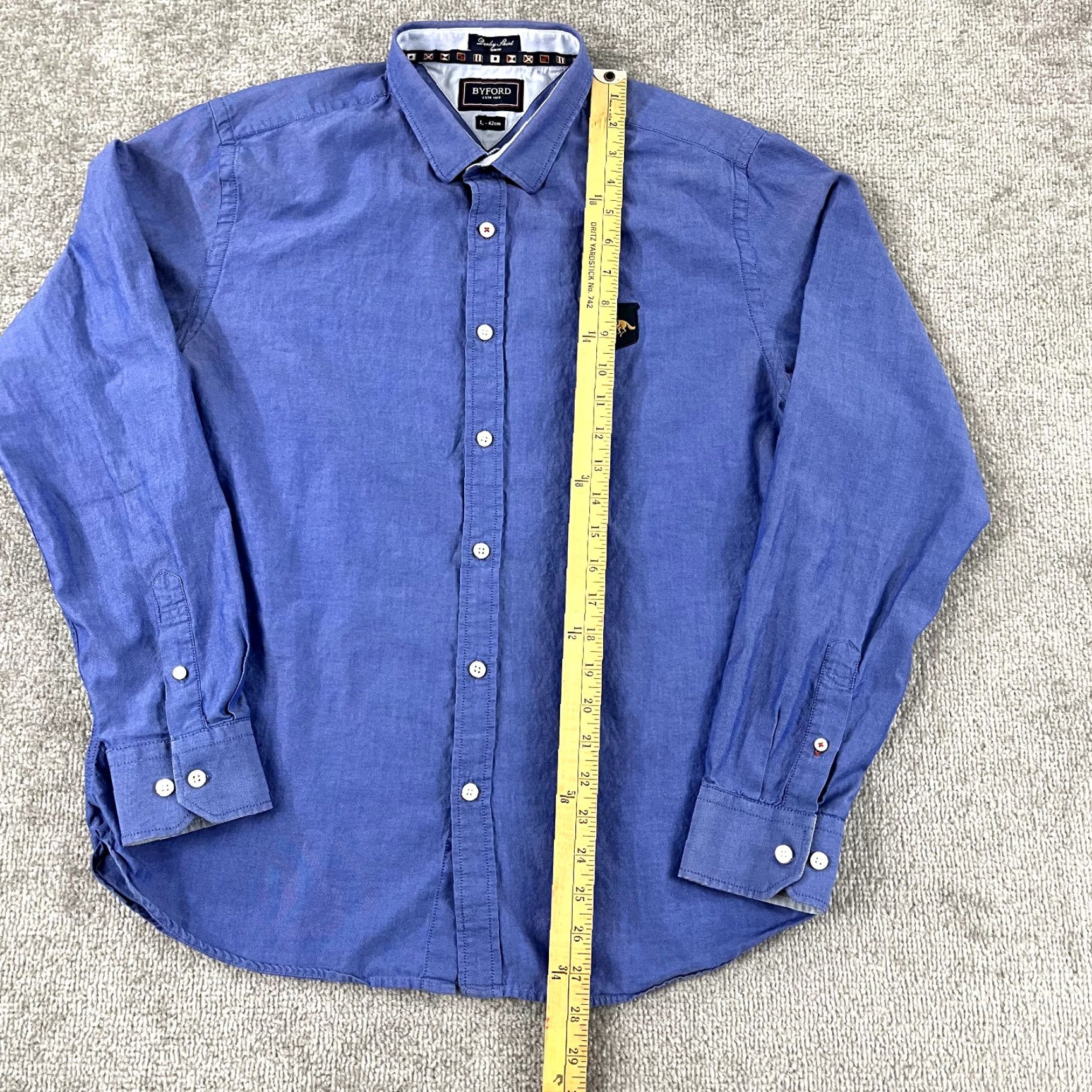 Vintage Byford Shirt Mens Large Blue Slim Fit Button-Up Dress Long Sleeve Mens Size 42R - 4 Thumbnail