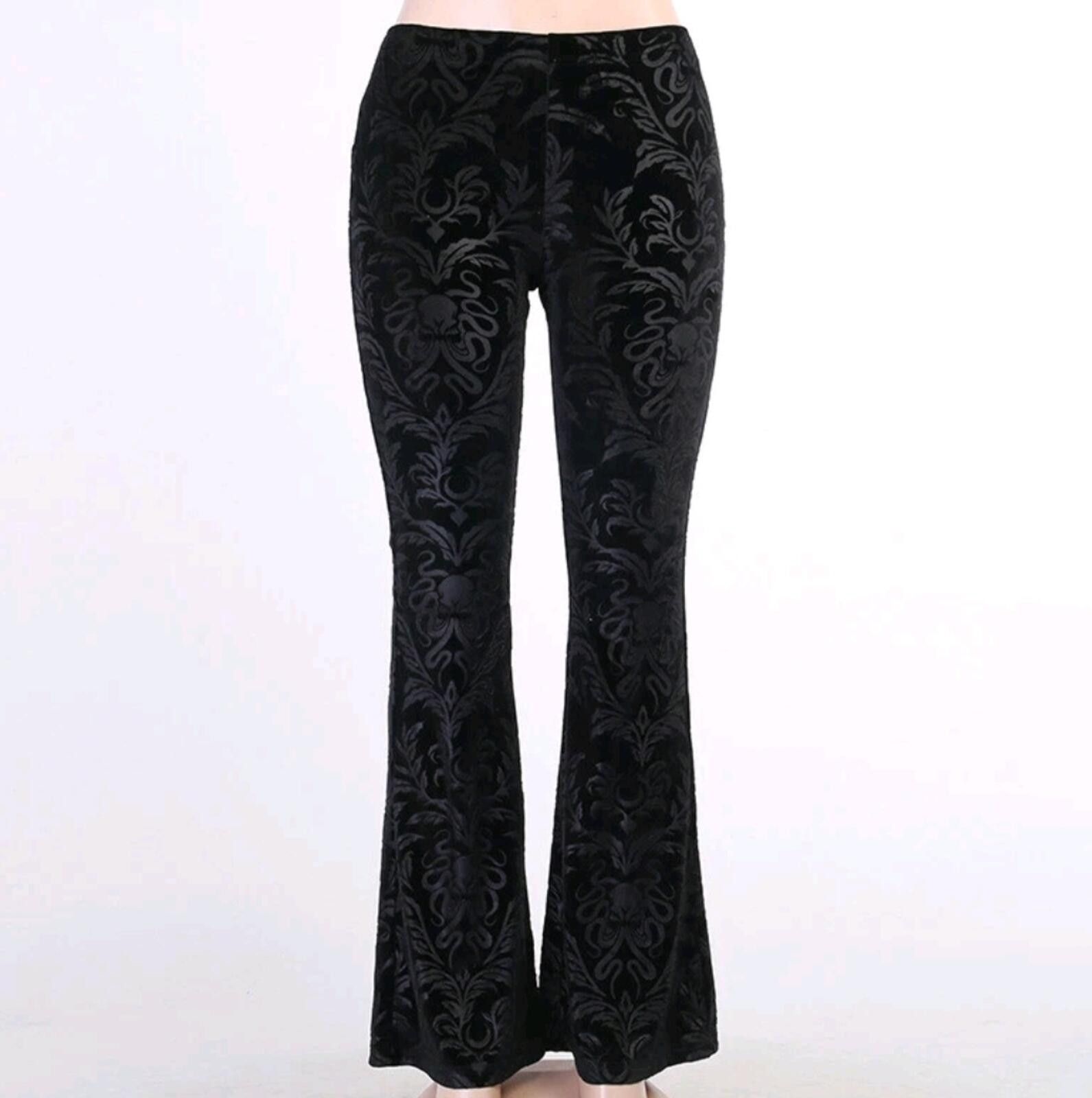 Other NWT Small Black Velour Damask Brocade Goth Cthulhu Flares Size 28" / US 6 / IT 42 - 1 Preview