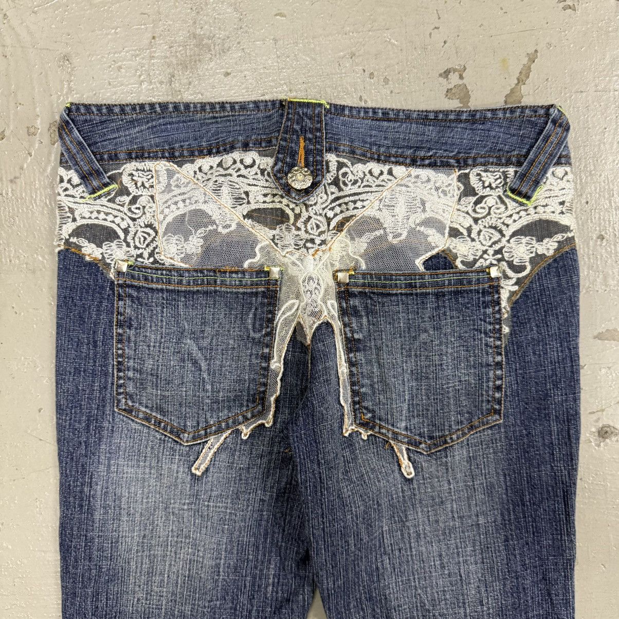 Hedi Slimane Denim bell bottom slim punk gothic japanese stud white lace Size US 28 / EU 44 - 3 Thumbnail
