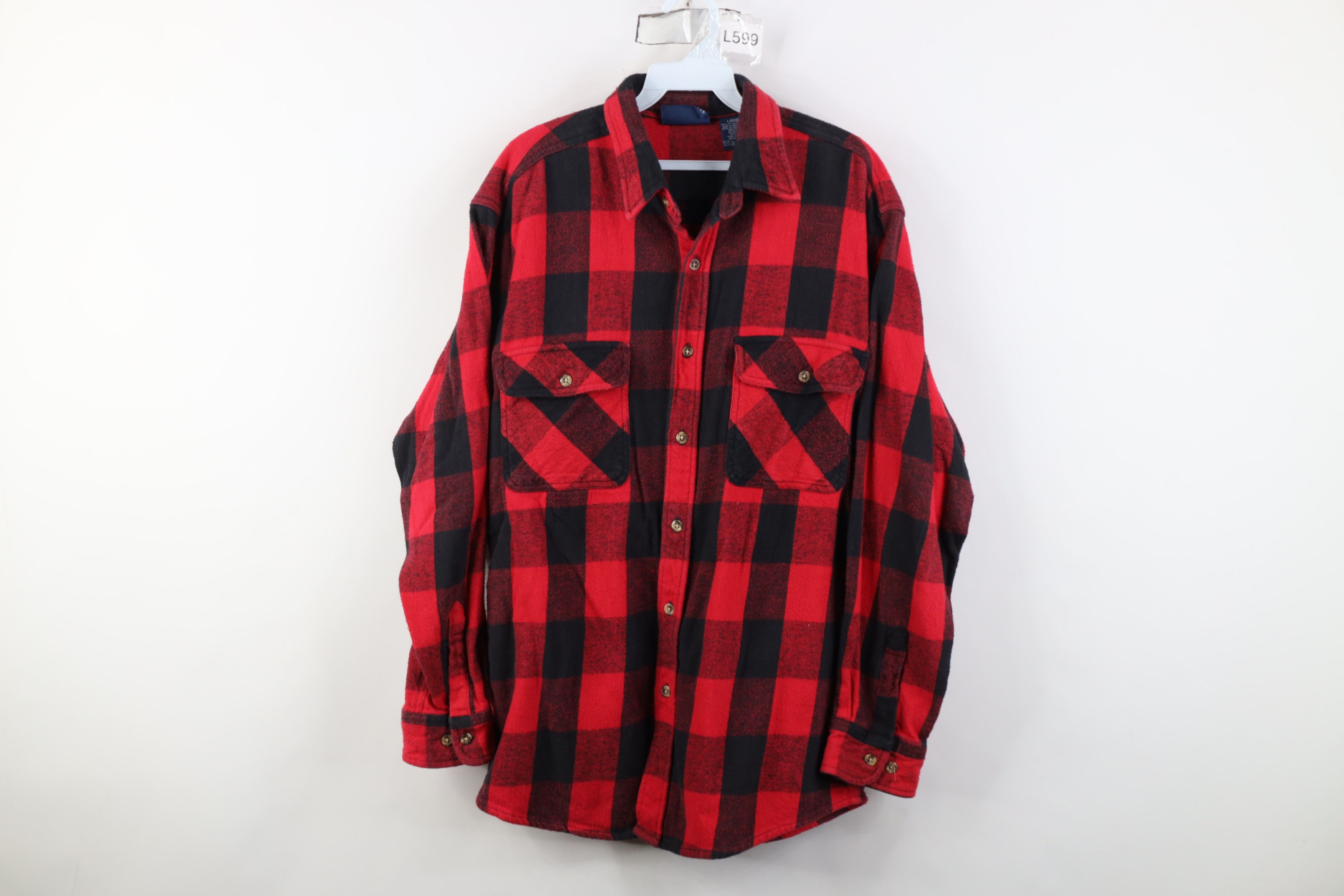 Vintage Vintage 90s Streetwear Heavyweight Button Shirt Red Plaid Size US L / EU 52-54 / 3 - 1 Thumbnail