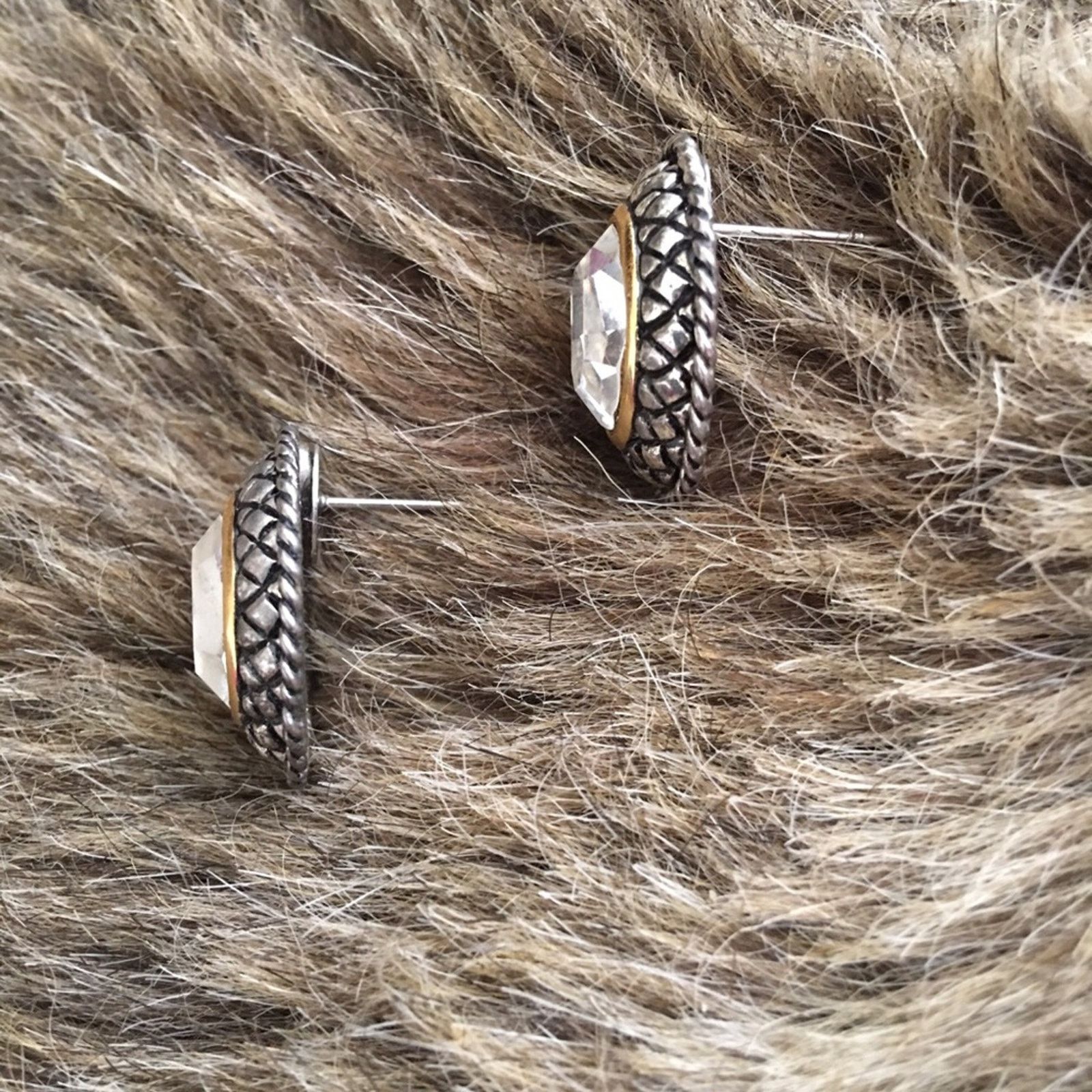 Vintage Vintage two-tone setting glass stone earrings Size ONE SIZE - 2 Thumbnail