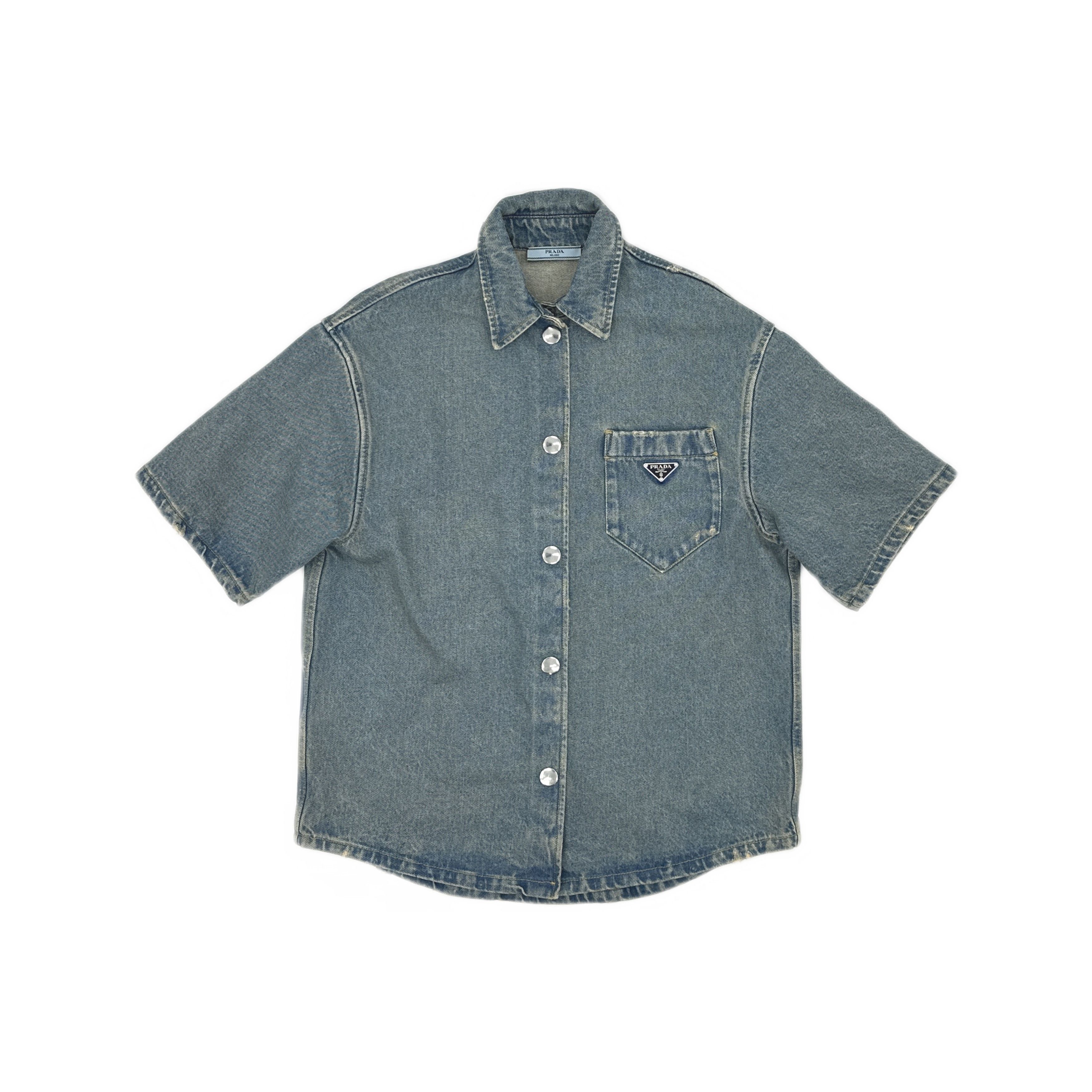 Prada Prada Logo Plaque Denim Button Up Shirt Size 42 Size M / US 6-8 / IT 42-44 - 1 Thumbnail