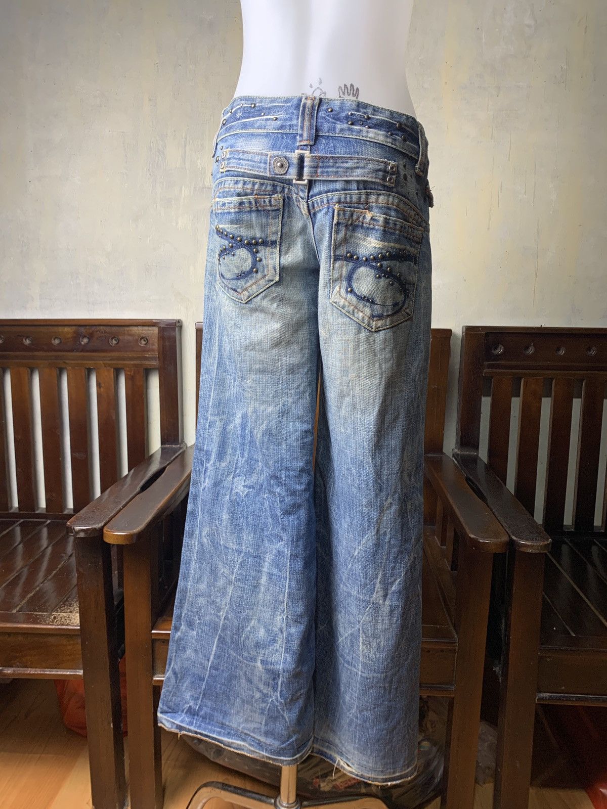 Japanese Brand 2000s Red Pepper Japan Low Rise Studded BaggyJeans Pants Size 30" / US 8 / IT 44 - 2 Thumbnail