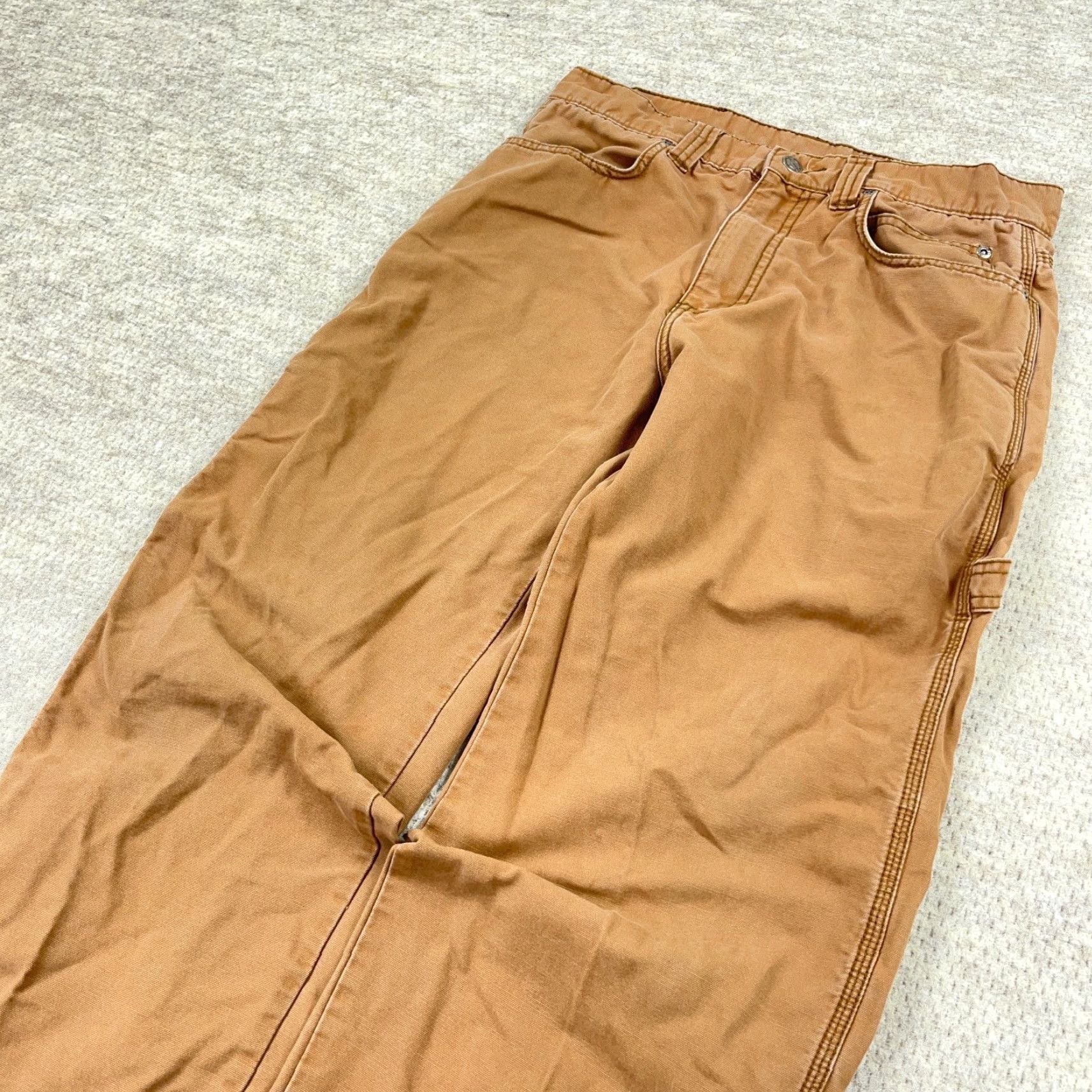 Harley Davidson VINTAGE Harley-Davidson Carpenter Pants Men 32x32 Brown Canvas Workwear Casual 90s/2000s Mens Brown 32x32 Carpent er Pants Size US 32 / EU 48 - 5 Thumbnail