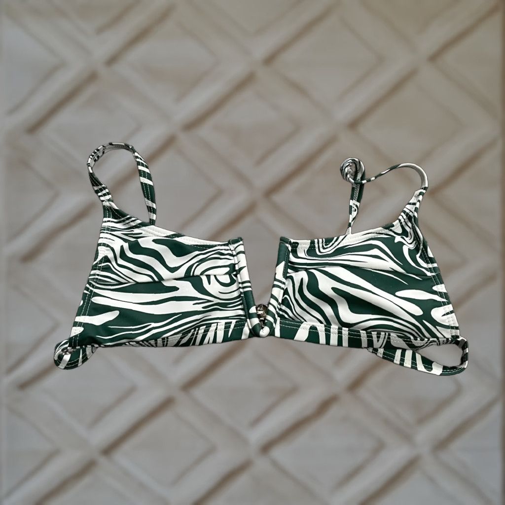 Vintage Unbranded Swimwear Bikini Top Green White Abstract Spaghetti Beach 22" Top Womens Size 3XL / US 20-22 - 1 Thumbnail