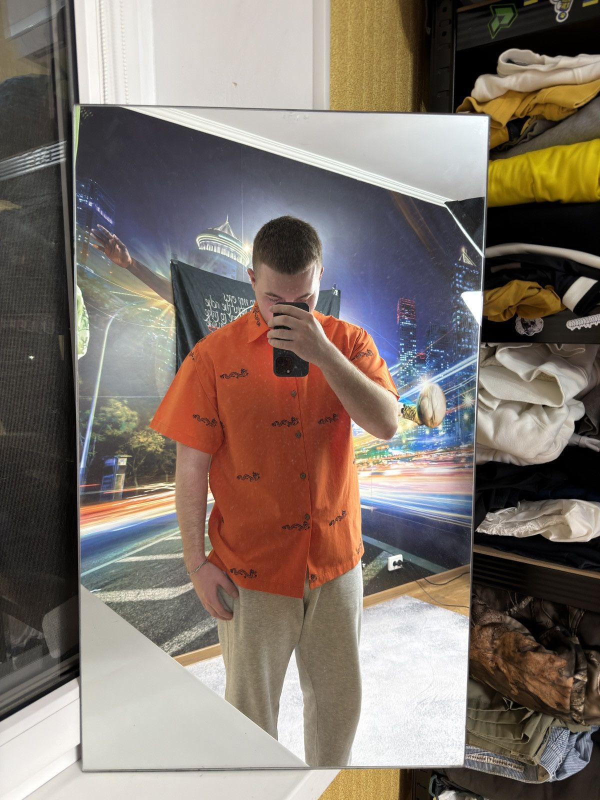 Stussy 🔥VINTAGE Y2K STUSSY DRAGON ORANGE BUTTON UP SHIRT Size US XL / EU 56 / 4 - 11 Thumbnail