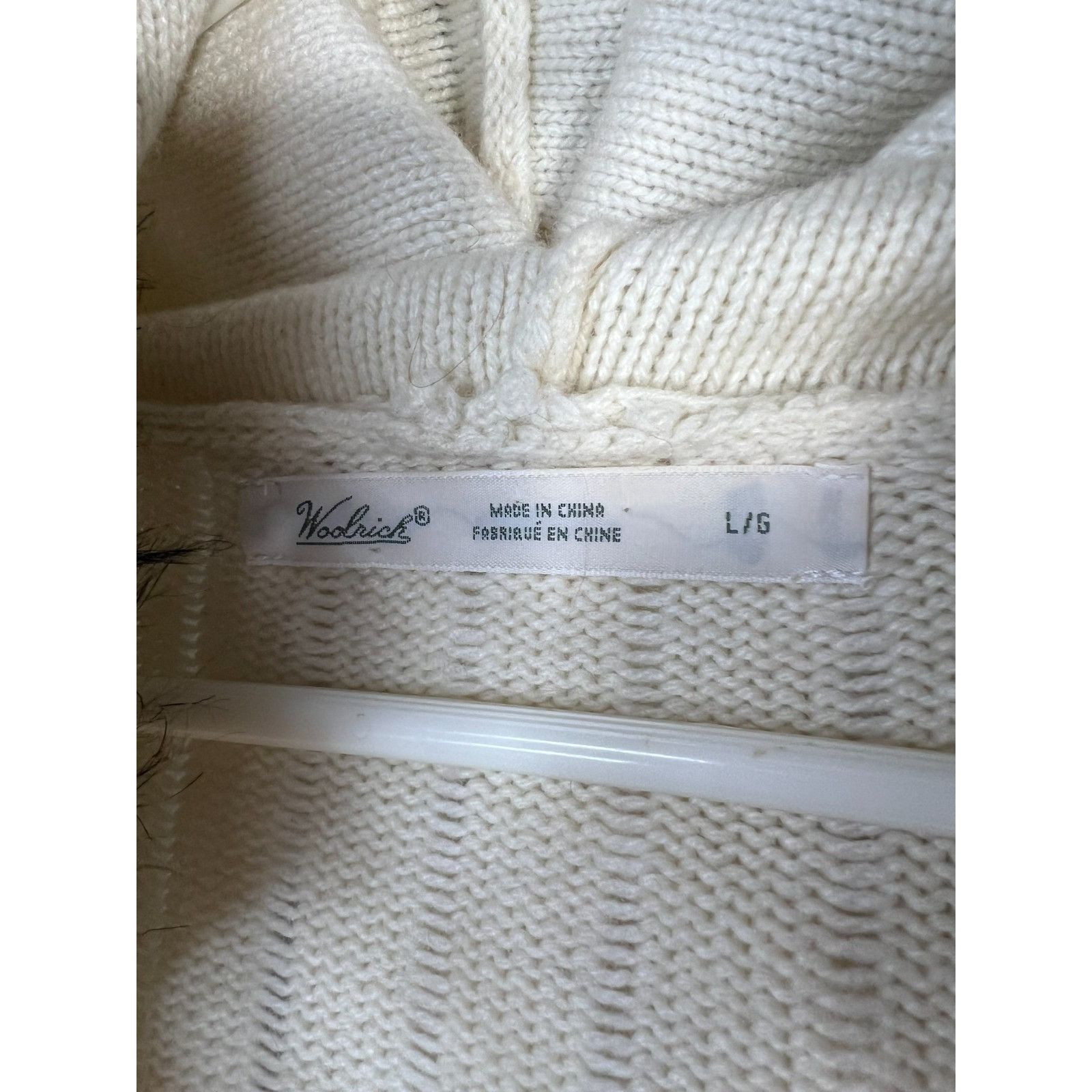 Abercrombie & Fitch Woolrich Cardigan Sweater LG White Cable Knit Faux Fur Hoode Size L / US 10 / IT 46 - 4 Thumbnail