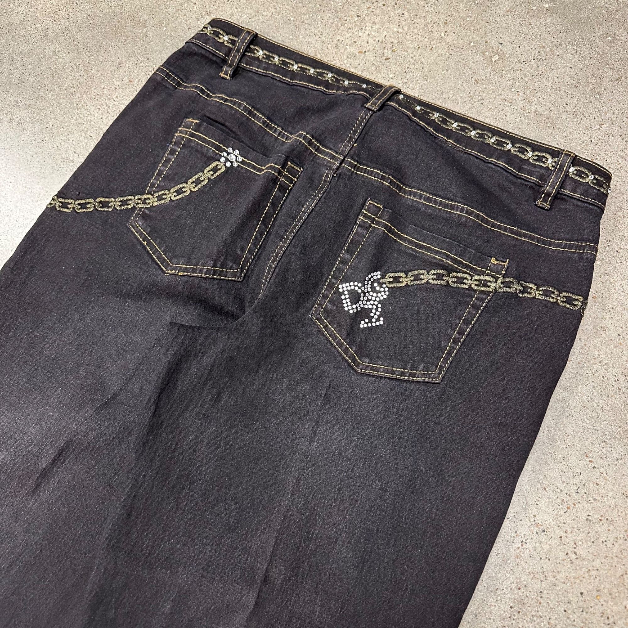 Vintage Vintage Y2K DG Embroidered Jeweled Baggy Pants Jeans Size 32" / US 10 / IT 46 - 4 Thumbnail