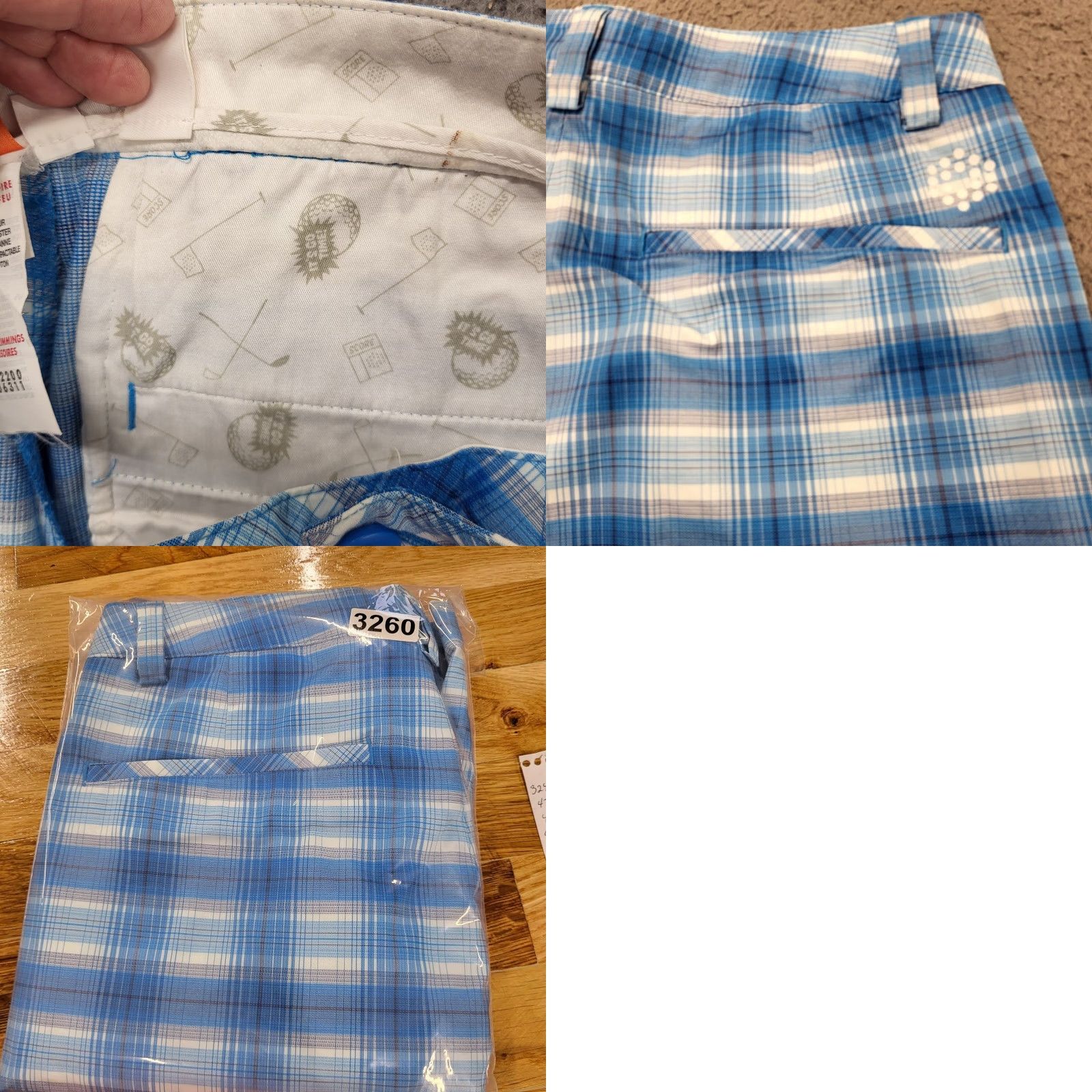 Puma Puma Shorts Mens 30 Blue Plaid Active Golf Chino Performance Flat Front Wicking Size US 30 / EU 46 - 9 Thumbnail