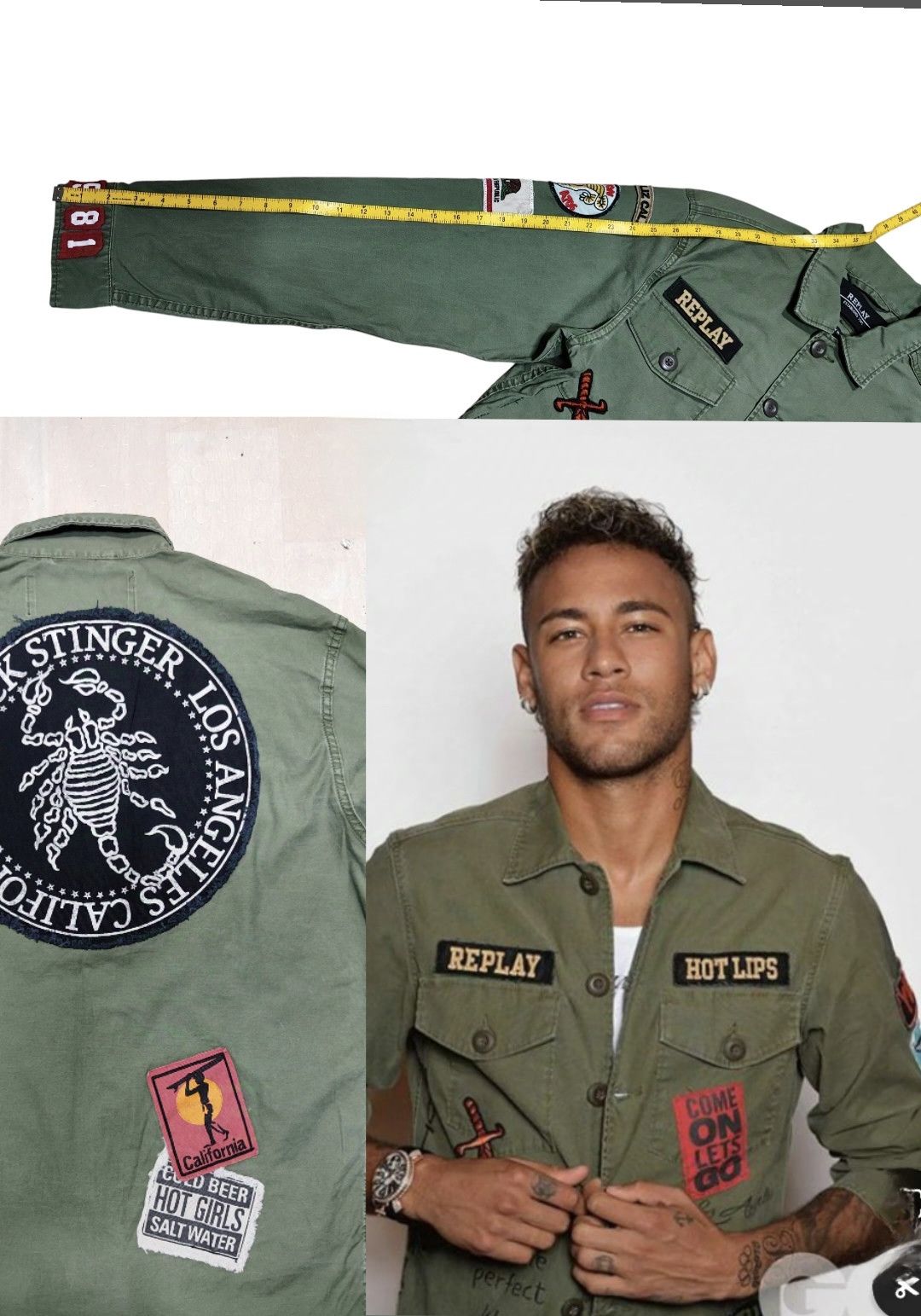 Replay REPLAY (Neymar) Stinger khaki Green Casual Army Patch Jacket Size US L / EU 52-54 / 3 - 4 Thumbnail