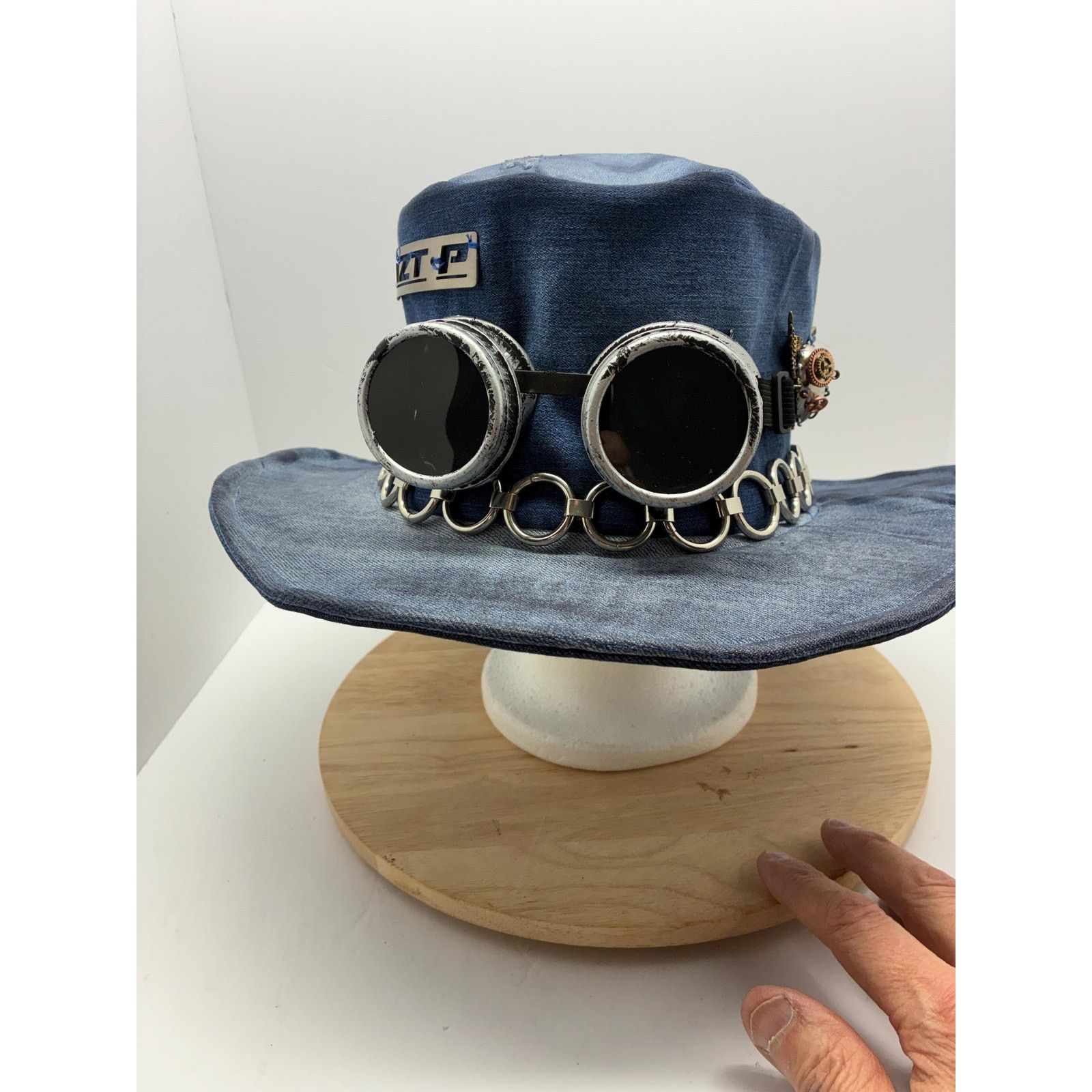 Other Steampunk Denim Hat XL – Goggles Top Hat, Industrial Festive Size ONE SIZE - 1 Thumbnail