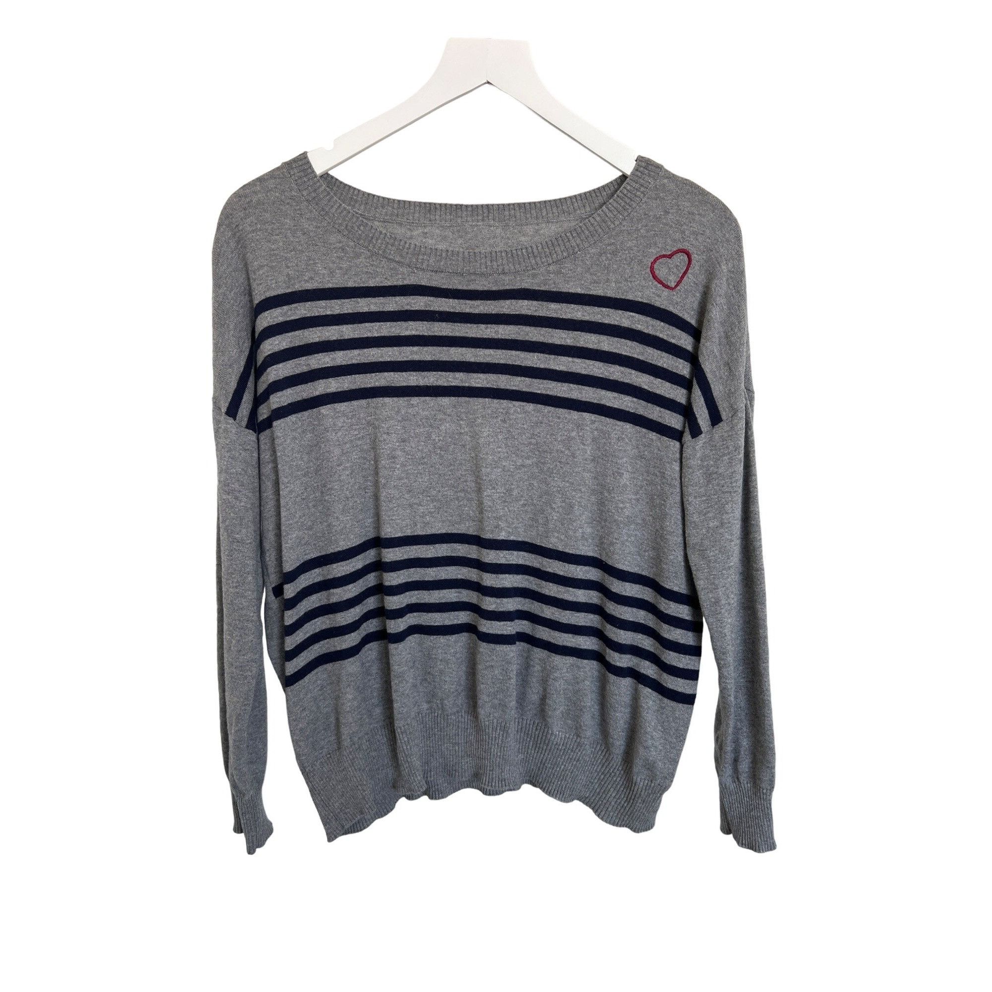 Chaser Brand Chaser Heather Grey & Navy Stripe Cashmere Blend Sweater Size XS / US 0-2 / IT 36-38 - 6 Thumbnail